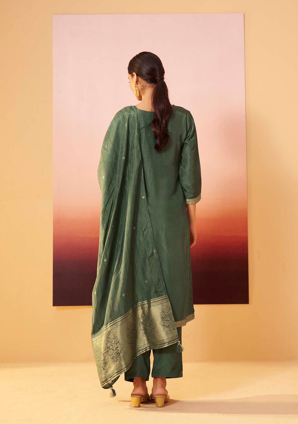 Rangrez Cream Dola Silk Handwork Kurta Set