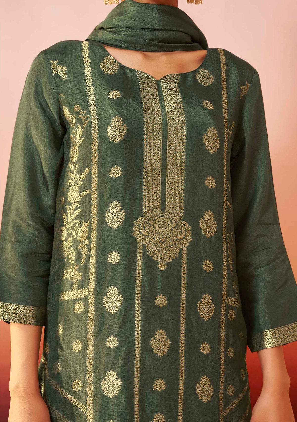 Rangrez Cream Dola Silk Handwork Kurta Set