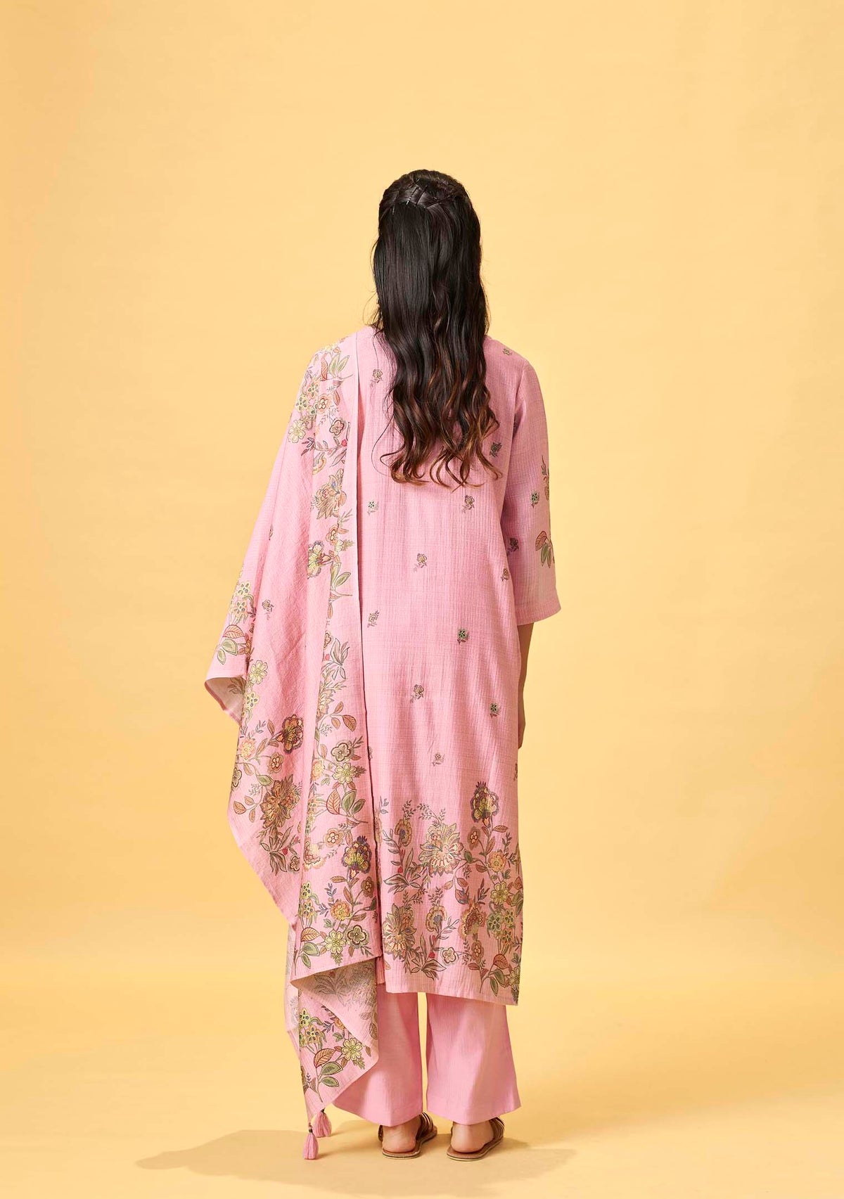 Pink Viscose Floral Digital Print Straight Kurta Set | Thread Embroidery Yoke | 3-Piece | Festive 2026