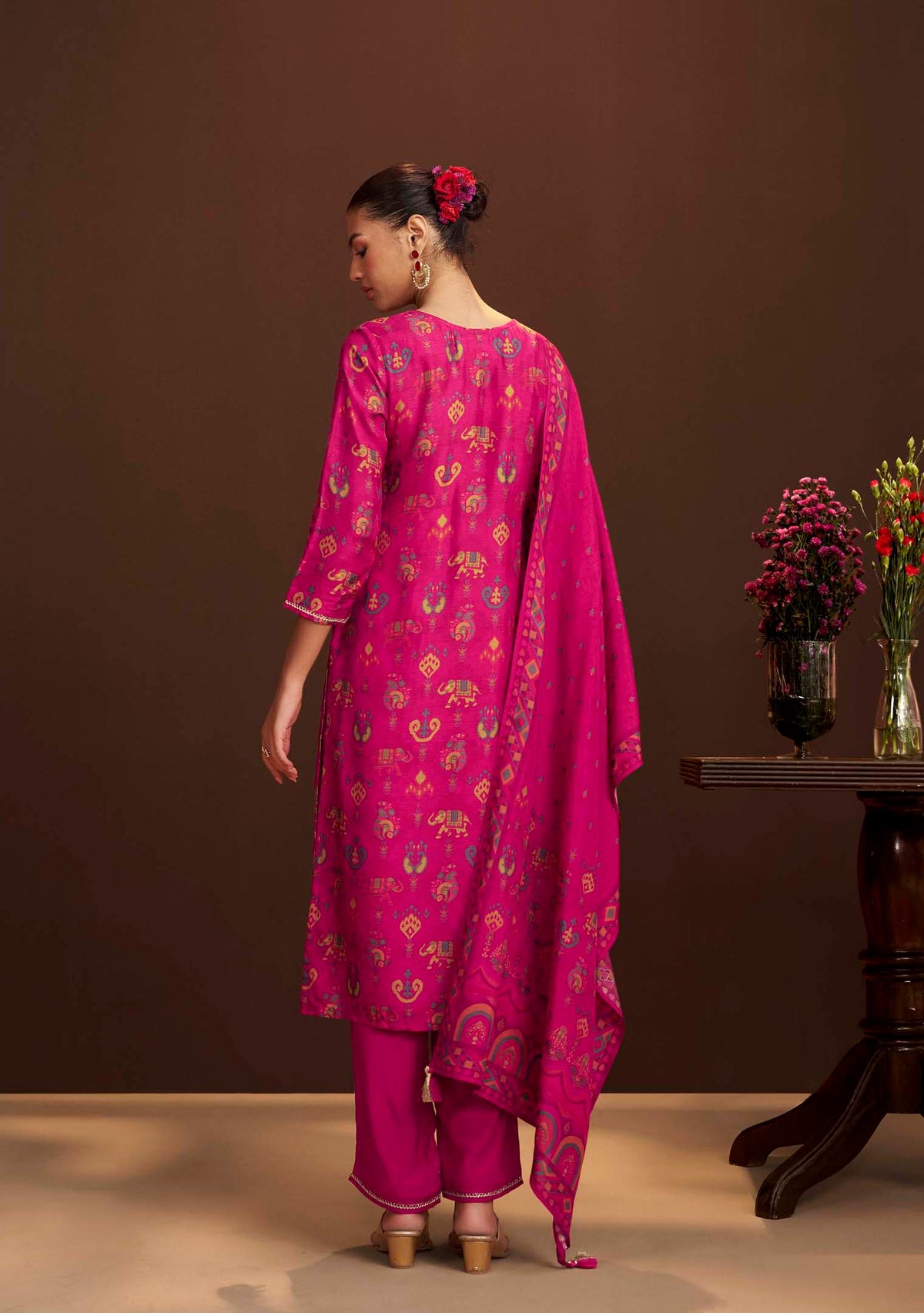 Rani Aarzoo Position-Print Dola Silk Kurta Set