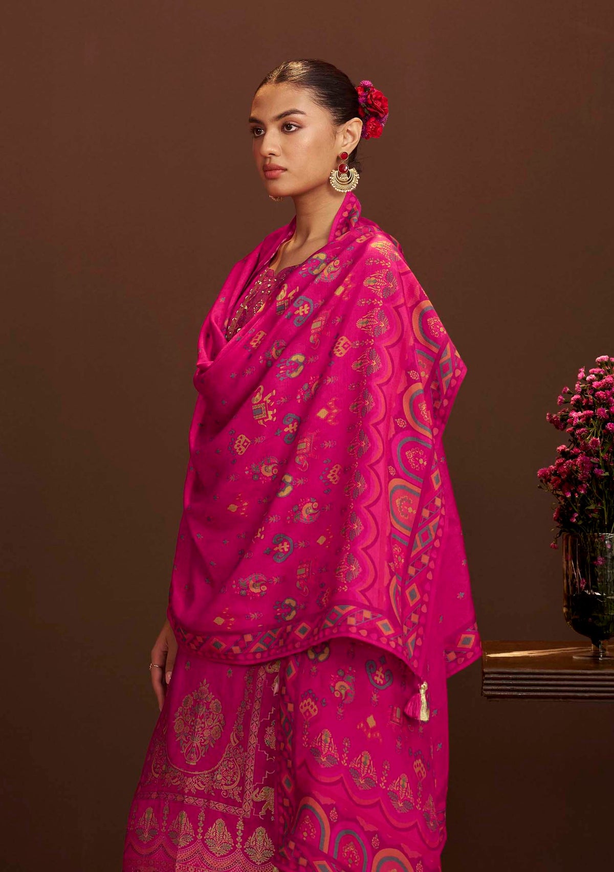 Rani Aarzoo Position-Print Dola Silk Kurta Set