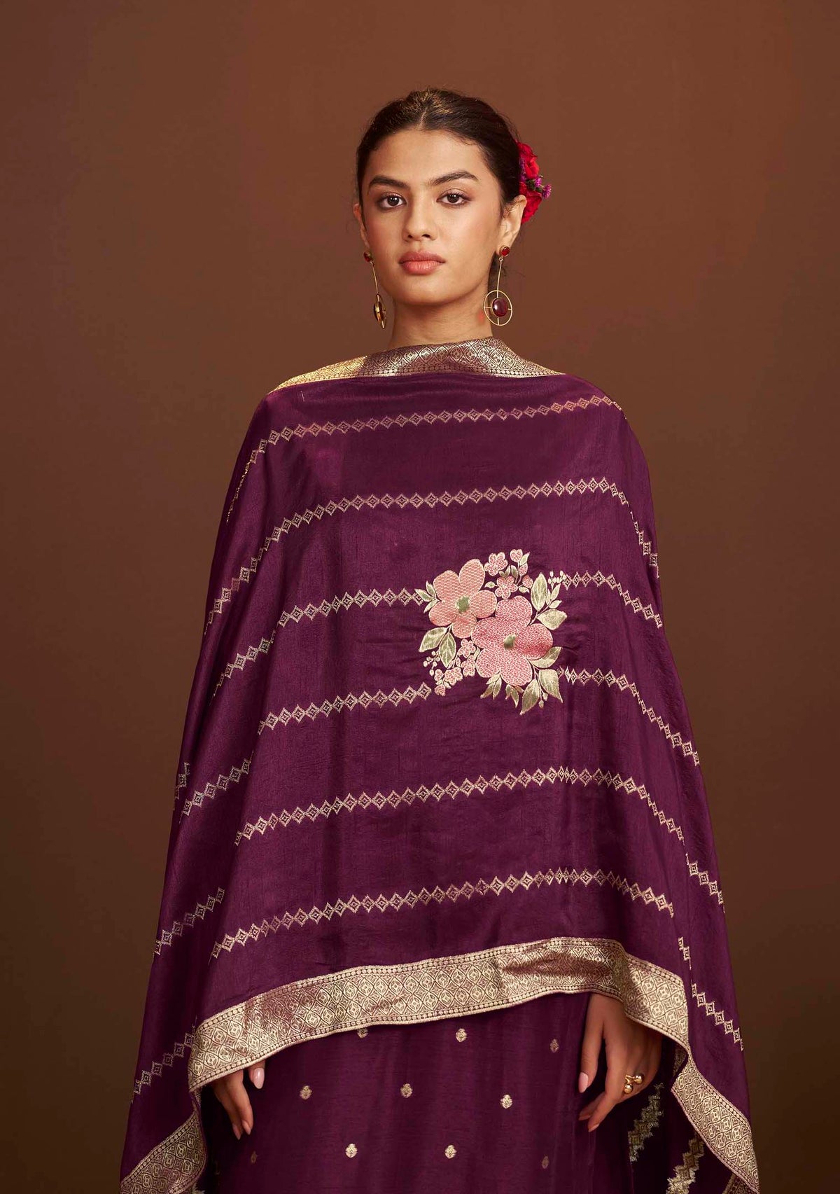 Ruhani Wine French-Knot Jacquard Kurta Set