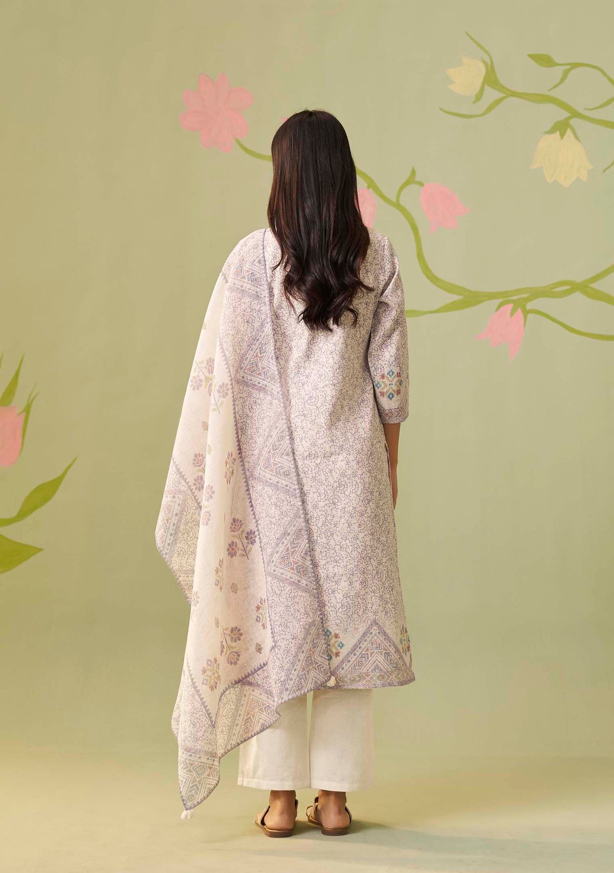 Chandrika Cream Handworked Digital-Print Kurta Set