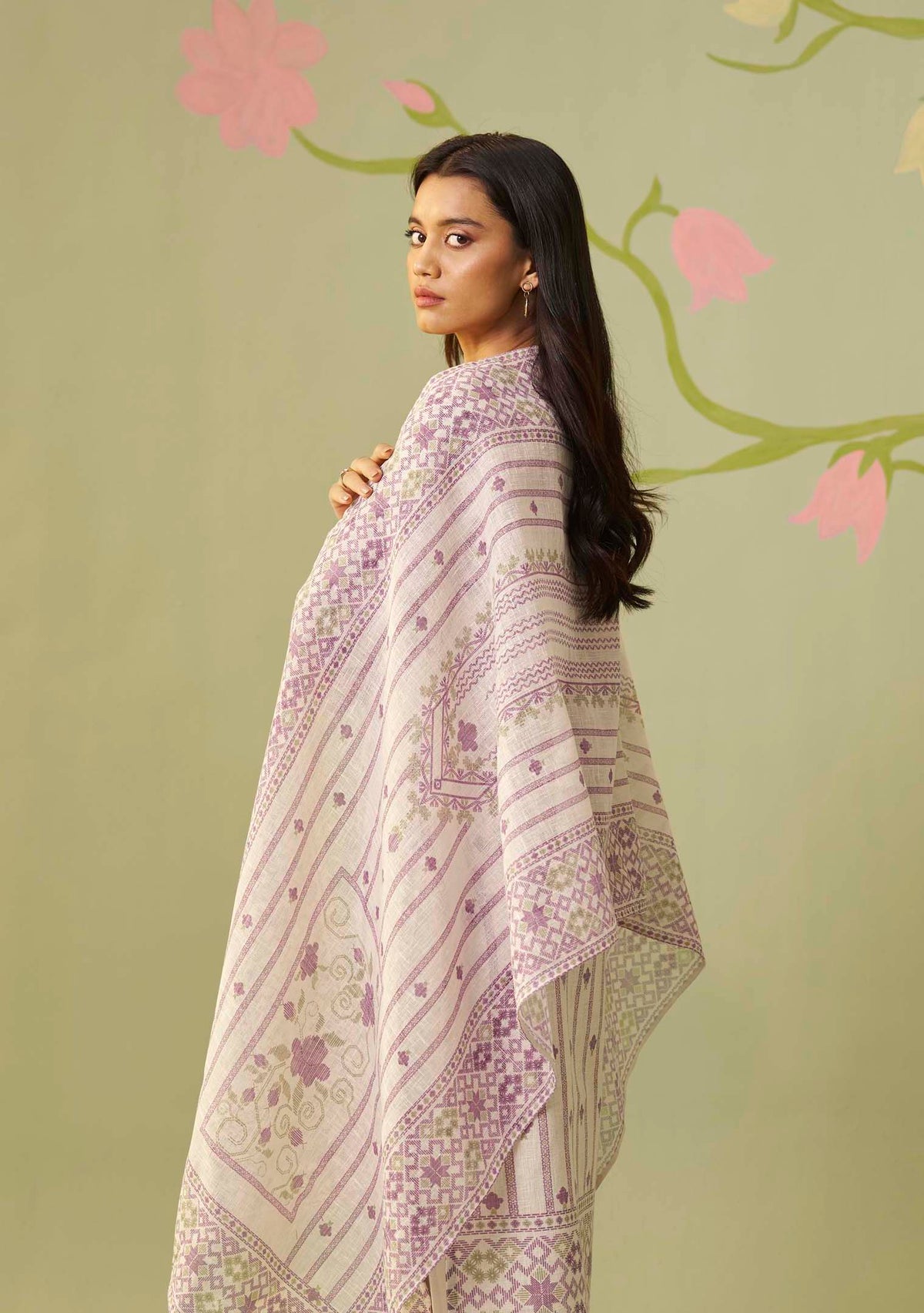 Cream Meher Digital Print Kurta Set with Handwork