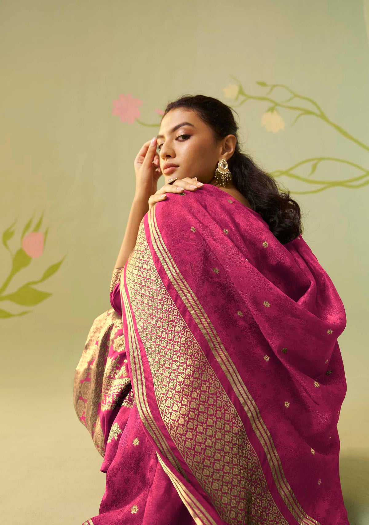 Rani Pink Dola Silk Jacquard Straight Kurta Set | Zari Woven 3-Piece | Festive 2026