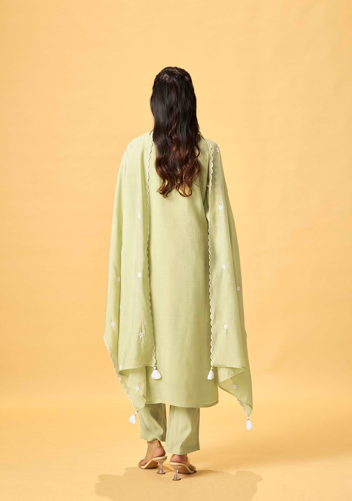 Green Chanderi Chikankari Straight Kurta Set | Embroidered Dupatta | 3-Piece | Festive 2026
