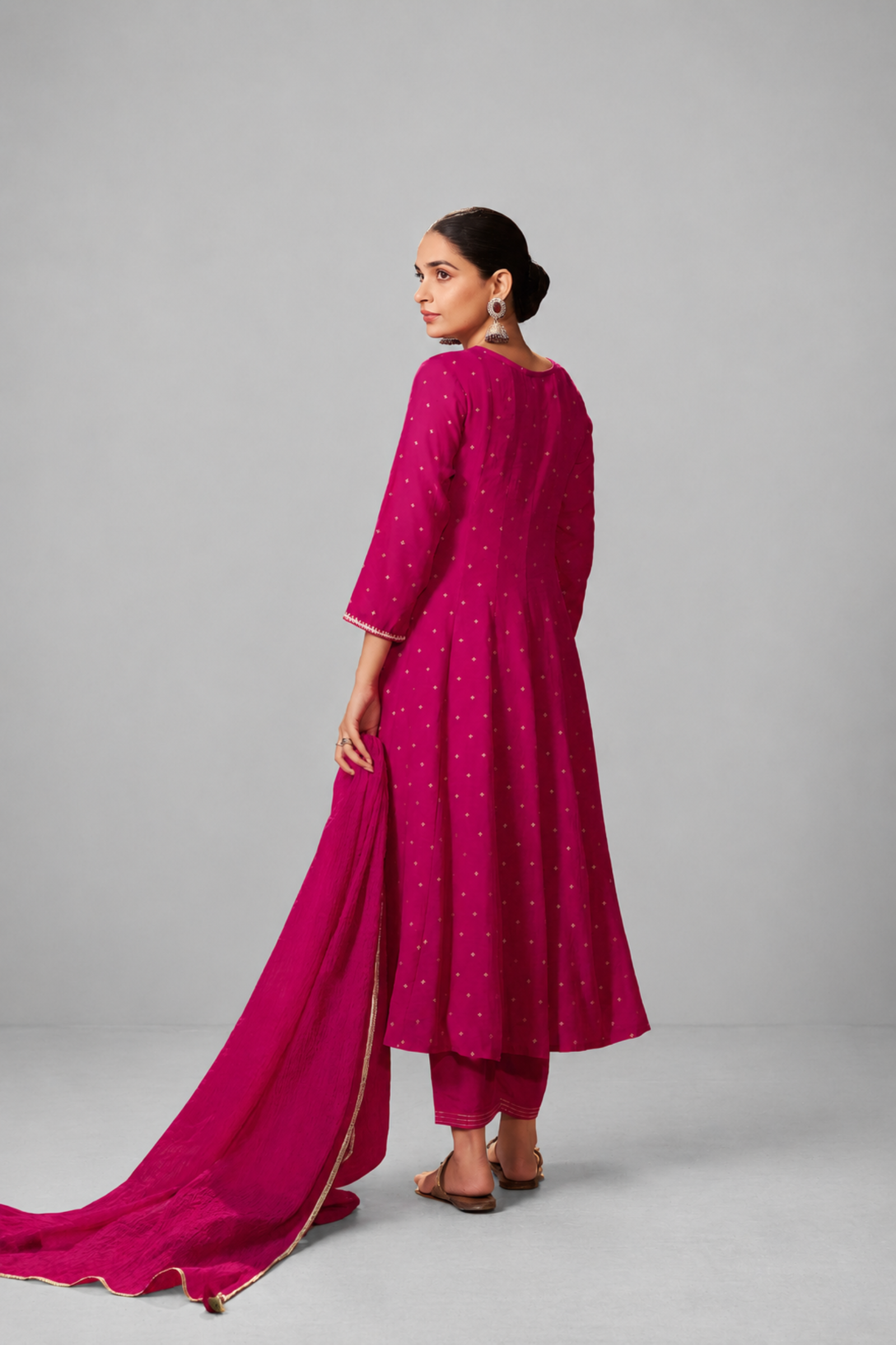 Bold Magenta Mul Chanderi Table Print Anarkali Kurta Set
