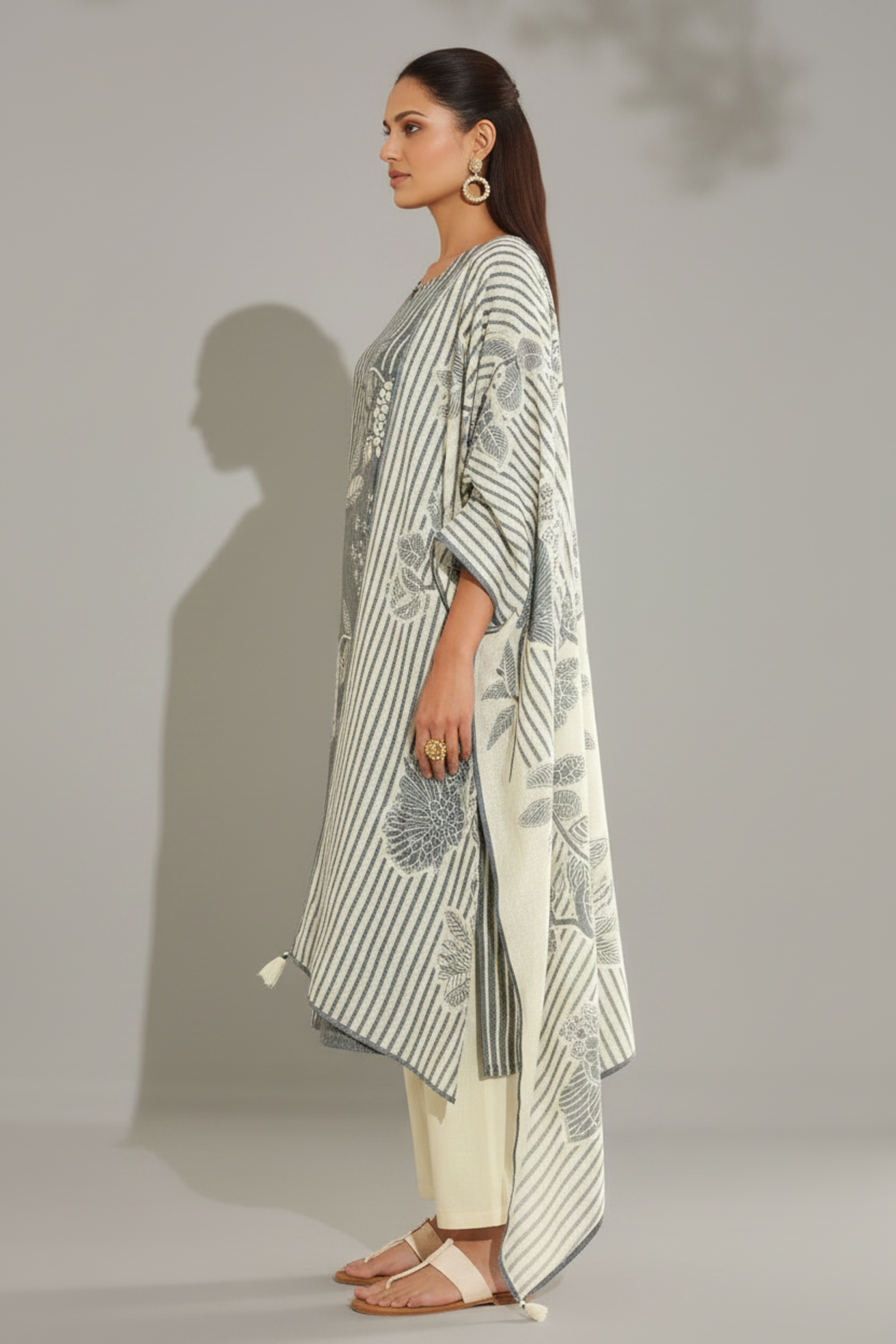 Ash Grey Cotton Linen Digital Printed Kurta Set