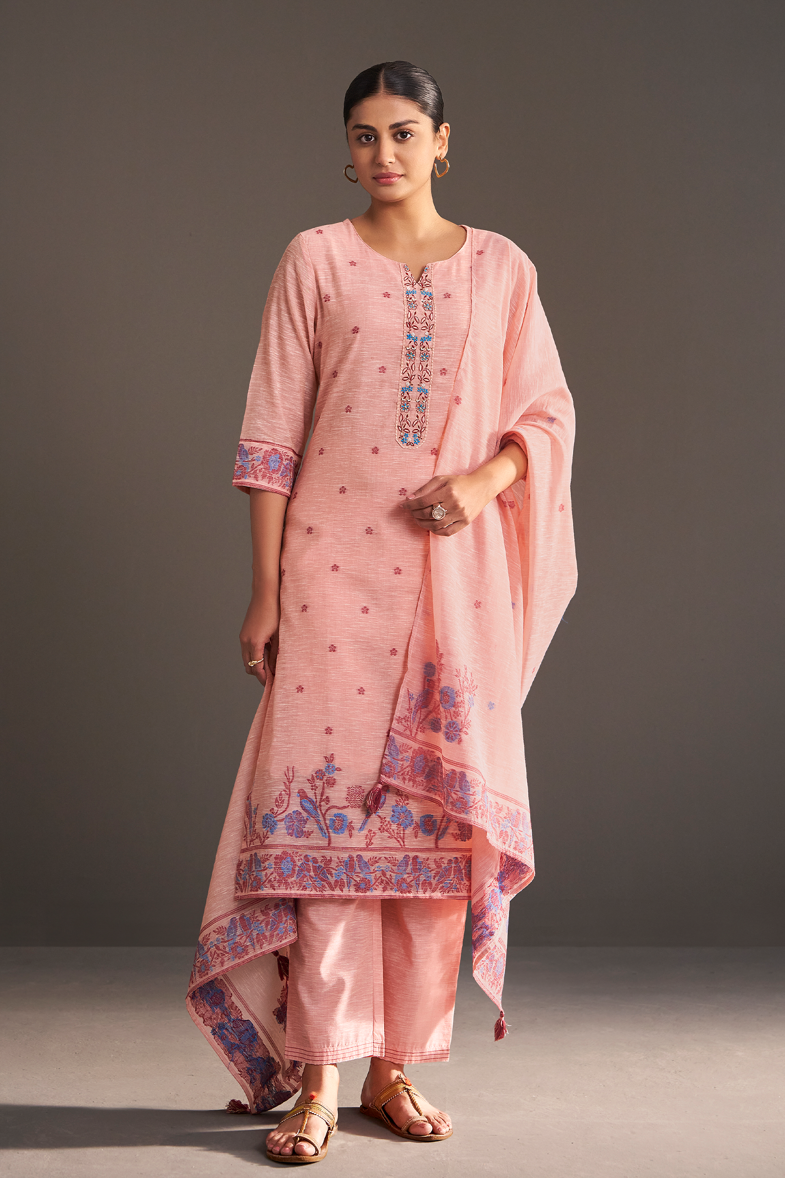 Blush Berry Linen Chanderi Jacquard Kurta Set