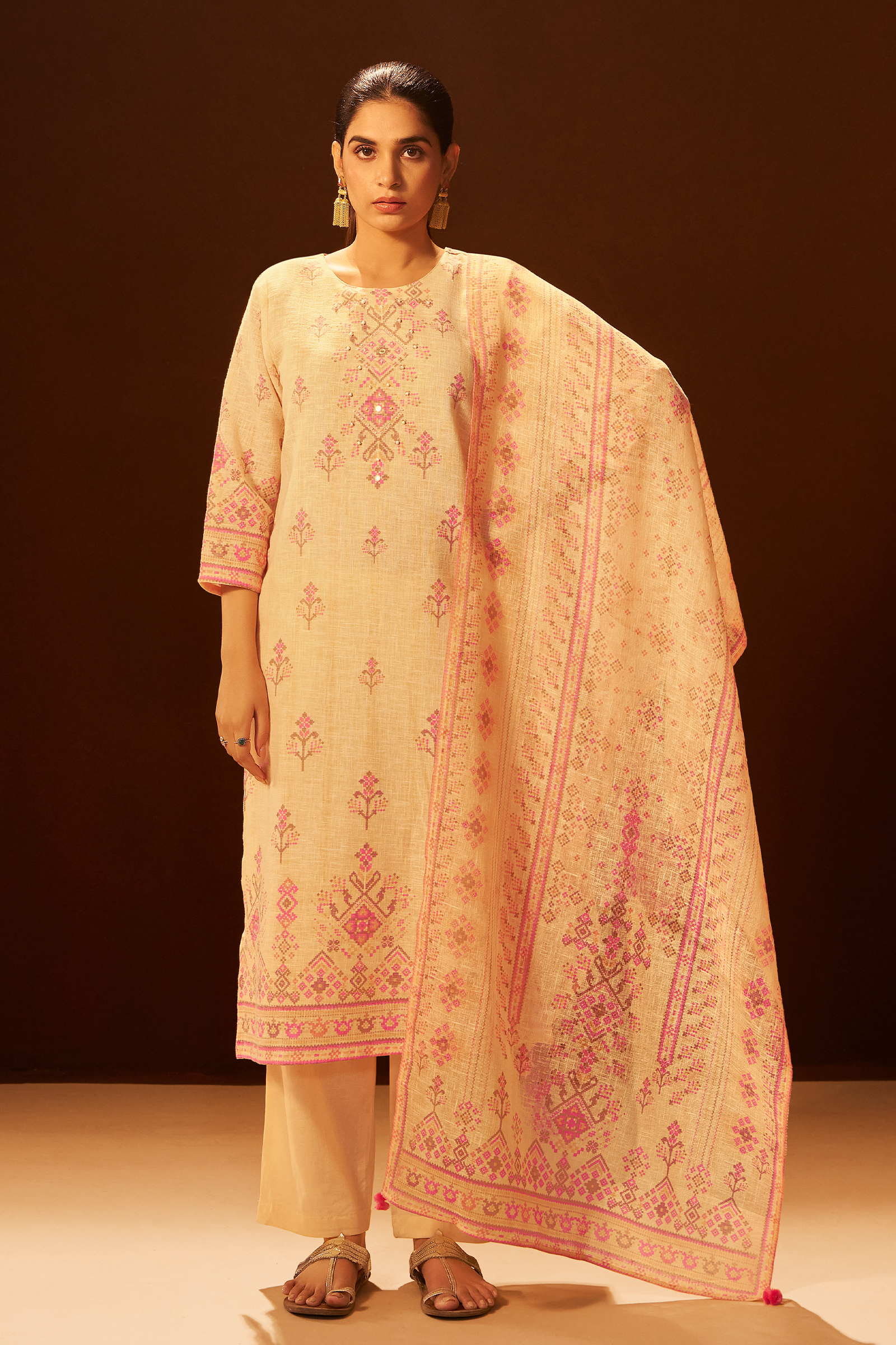 Peach Blush Digital Printed Embroidered Kurta Set