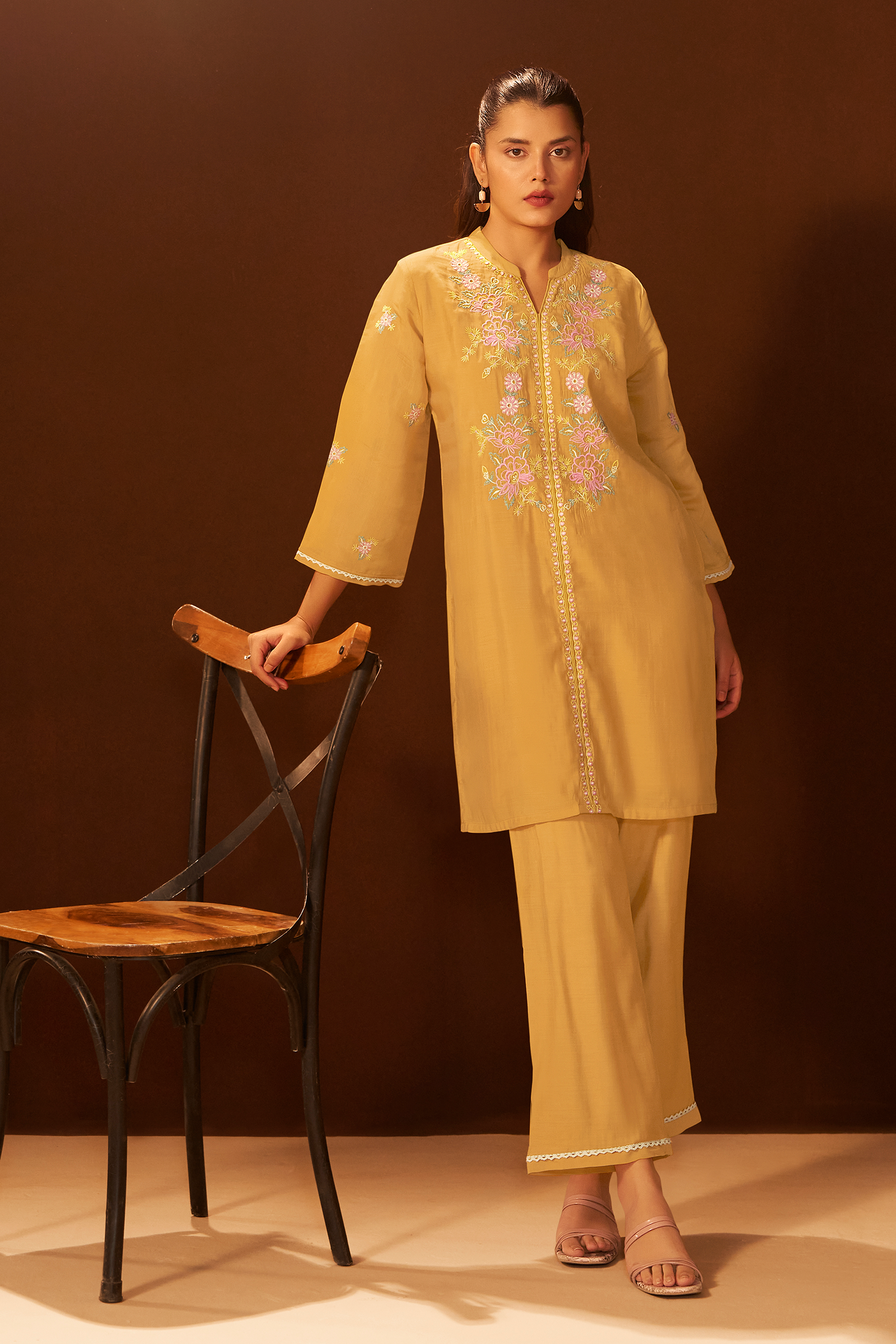 Honey Gold Mul Chanderi Co-ord Set