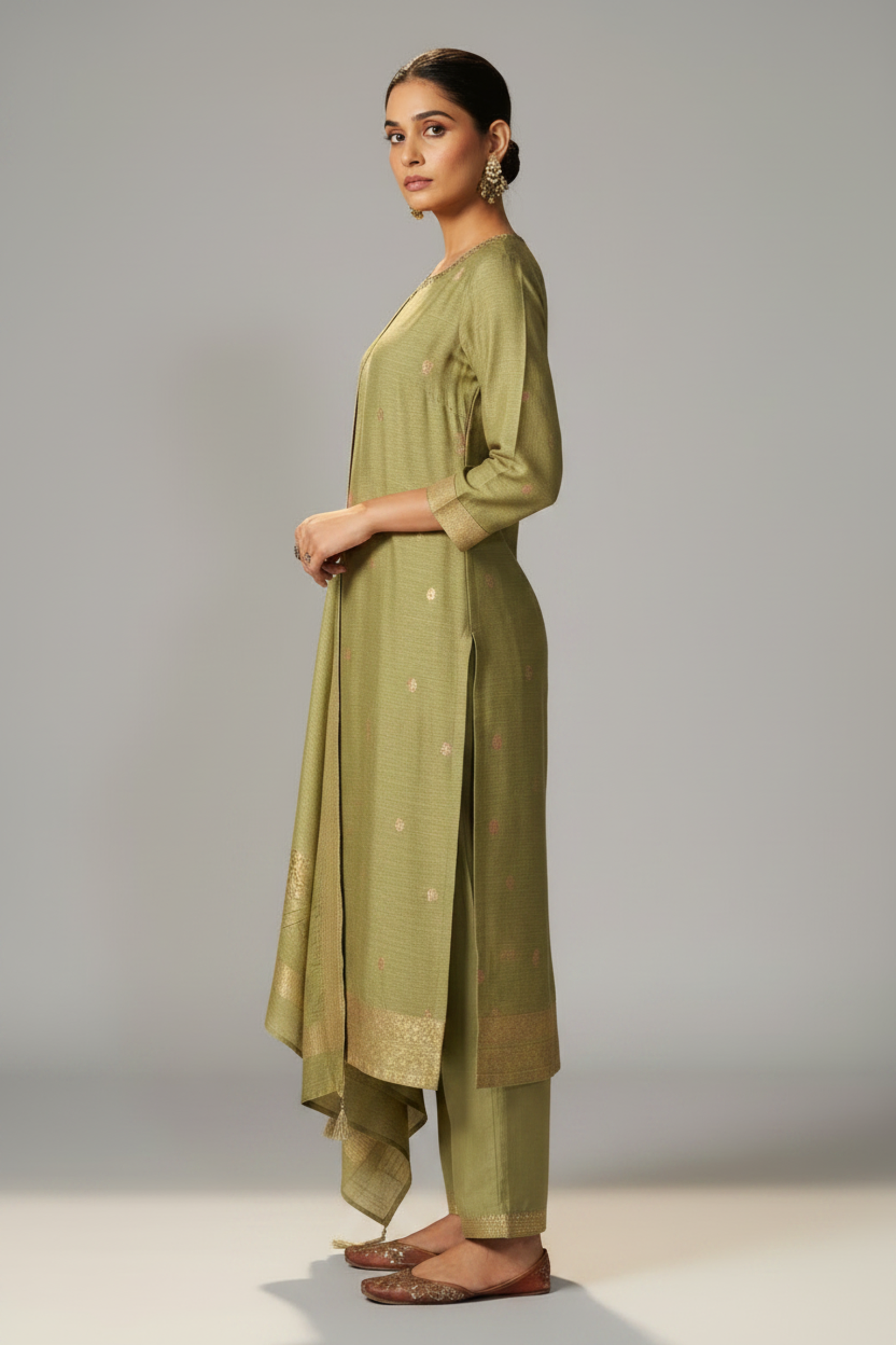 Sage Live Linen Jacquard Kurta Set