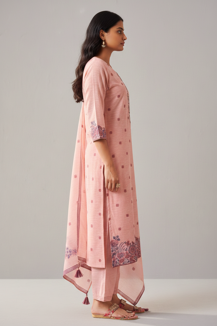 Truffle Pink Linen Chanderi Jacquard Kurta Set