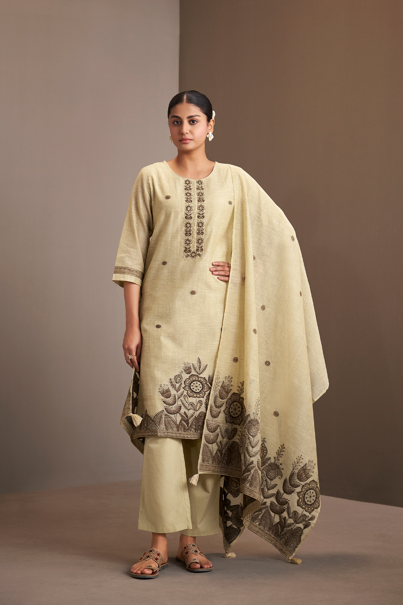 Butter Yellow Embroidered Kurta Set