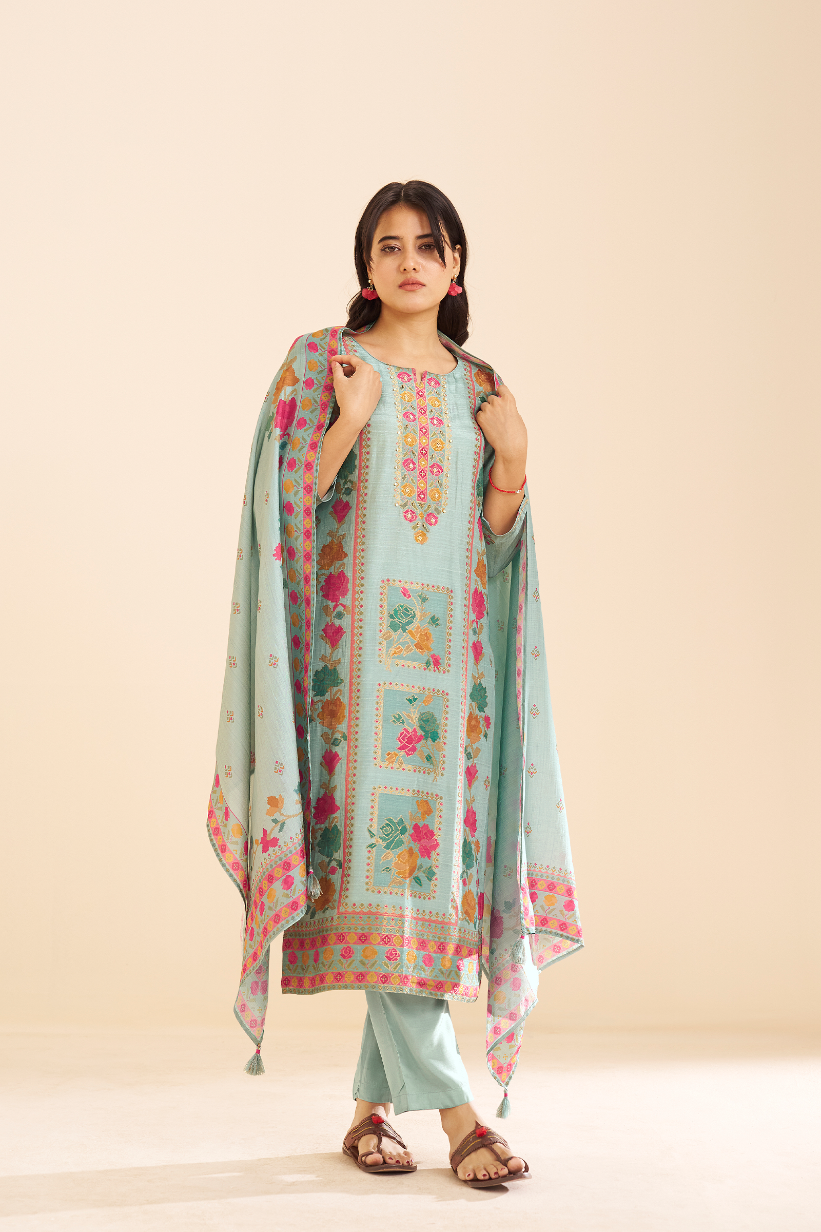 Aqua Teal Printed Kurta Set