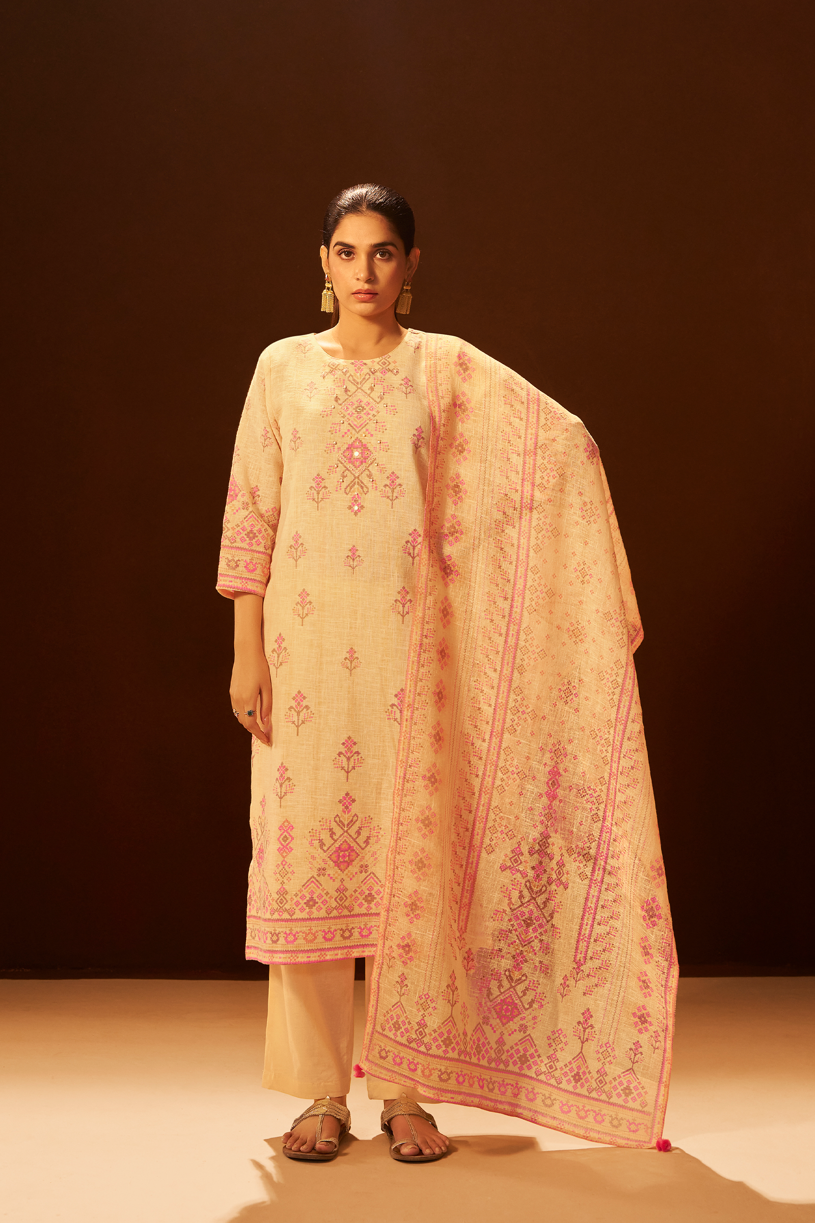 Peach Blush Digital Printed Embroidered Kurta Set