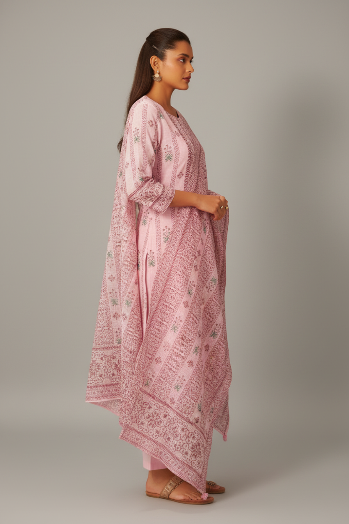Pastel Rosé Linen Cotton Digital Print Kurta Set