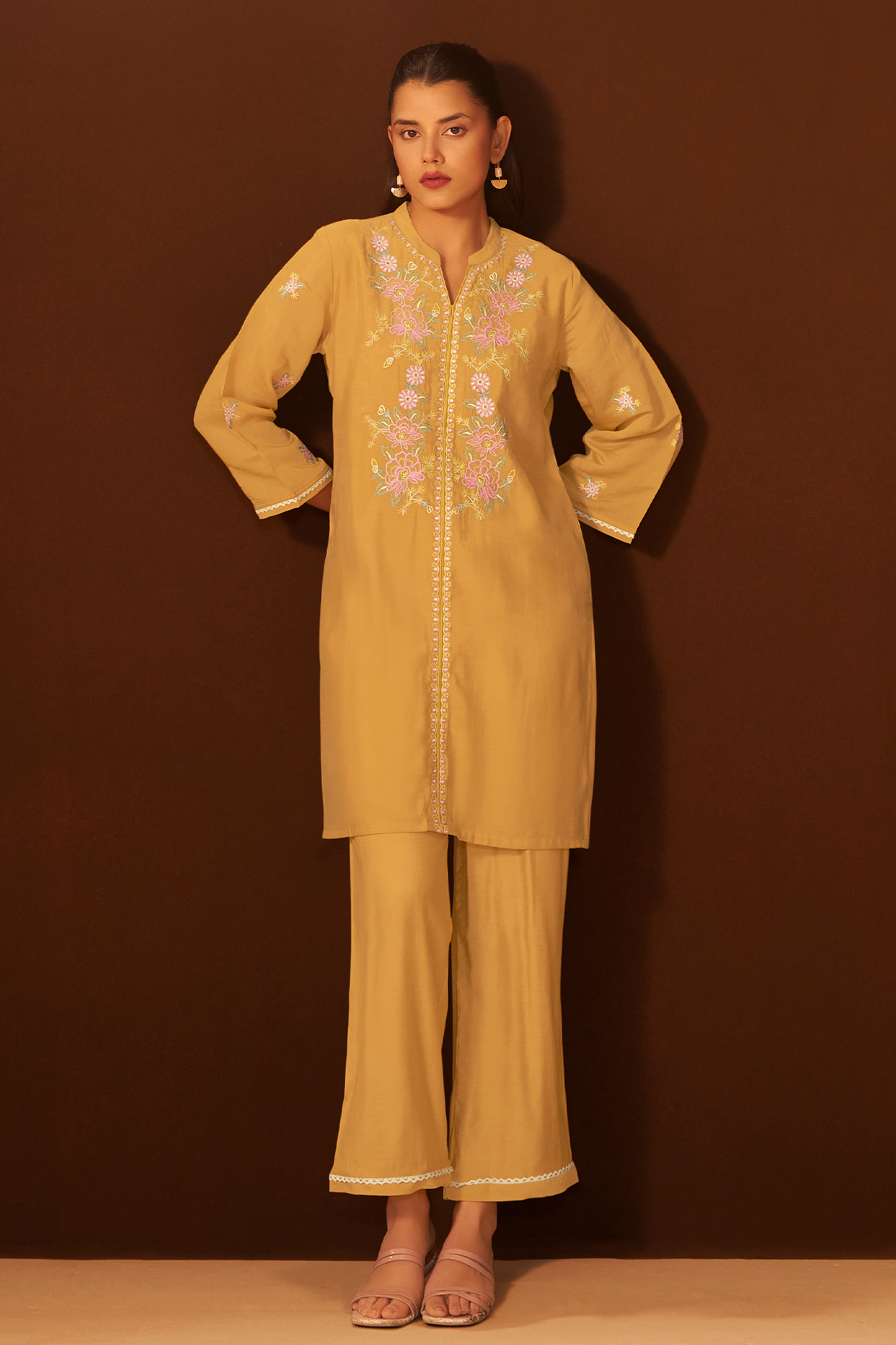 Honey Gold Mul Chanderi Co-ord Set