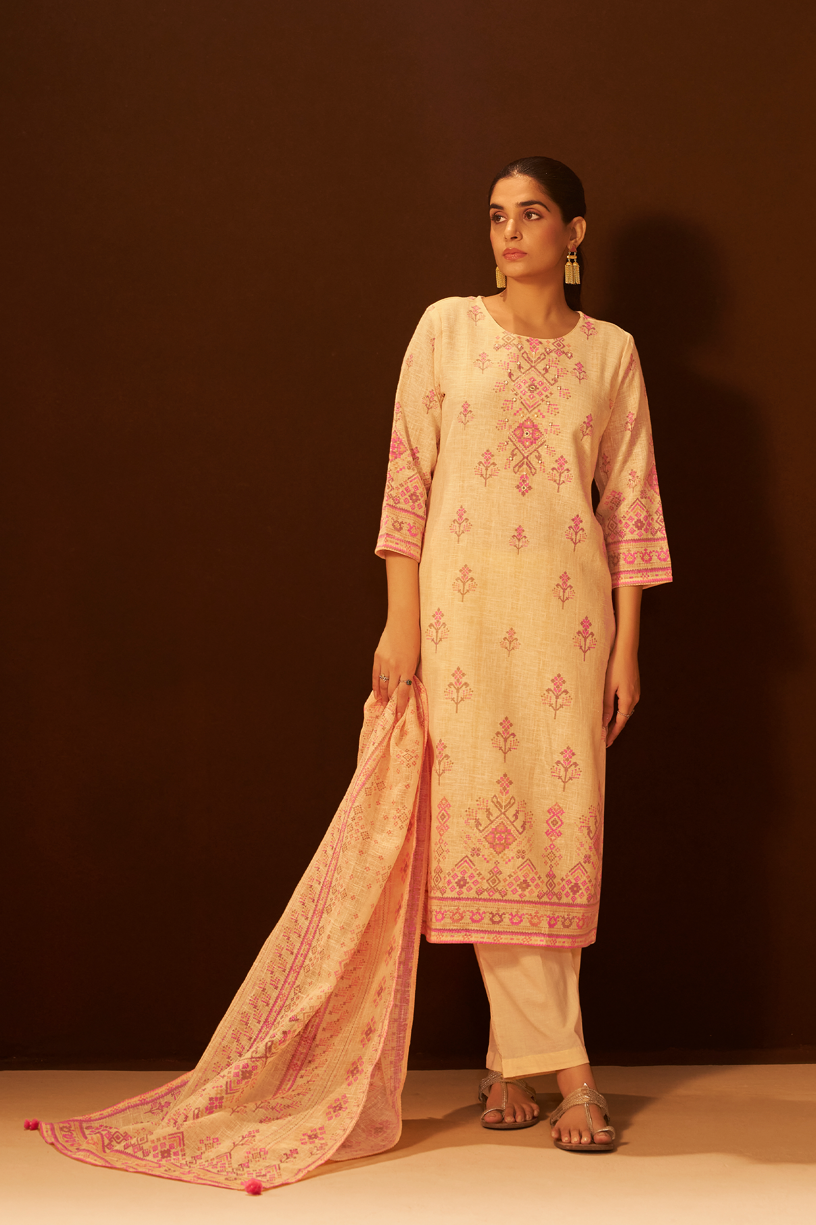 Peach Blush Digital Printed Embroidered Kurta Set
