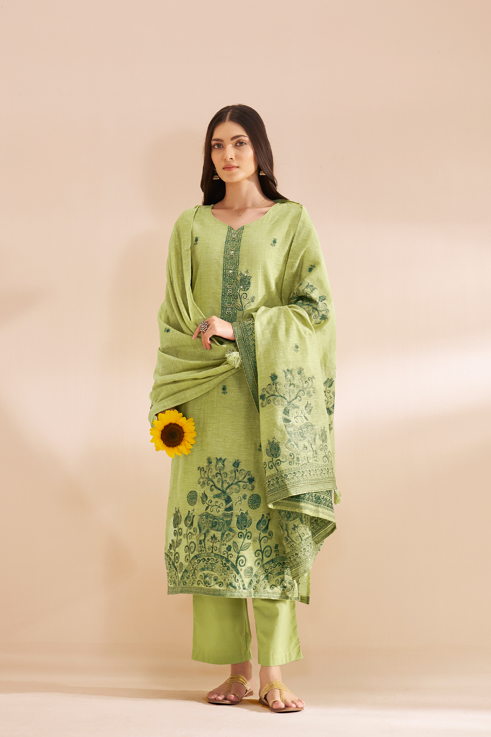 Olive Bloom Embroidered Kurta Set