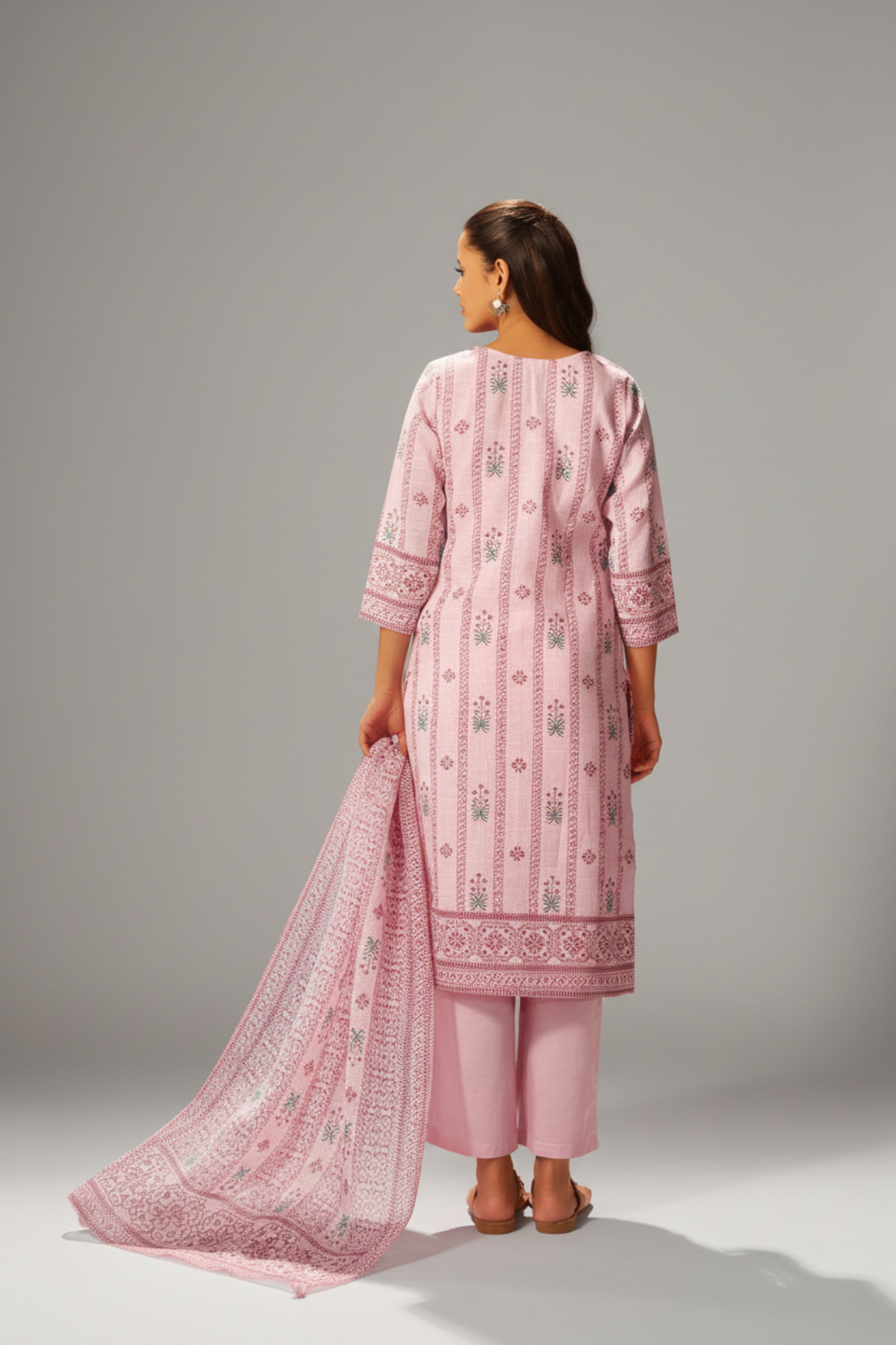 Pastel Rosé Linen Cotton Digital Print Kurta Set