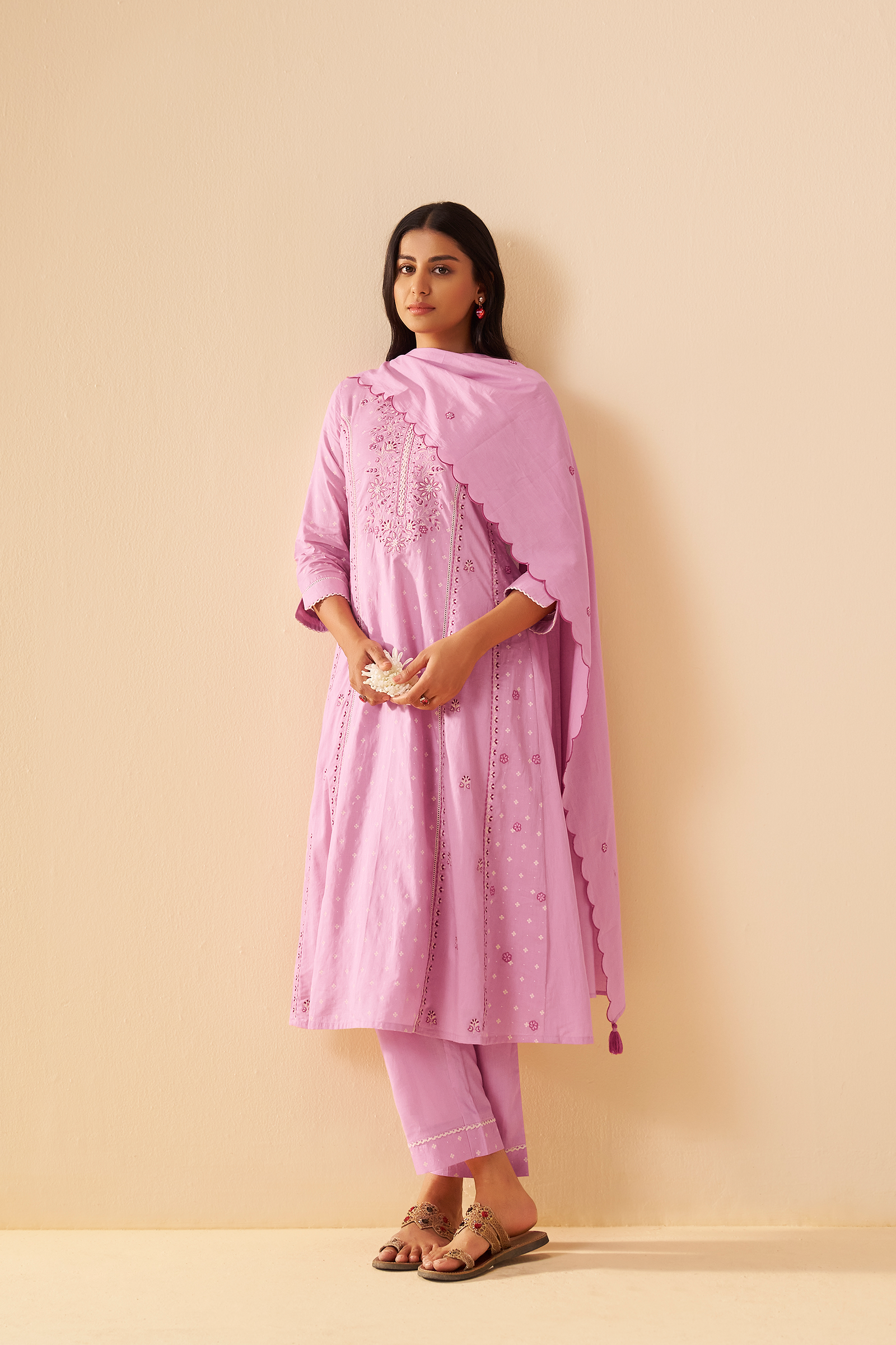 Lilac Blush Table Print Embroidered Kurta Set