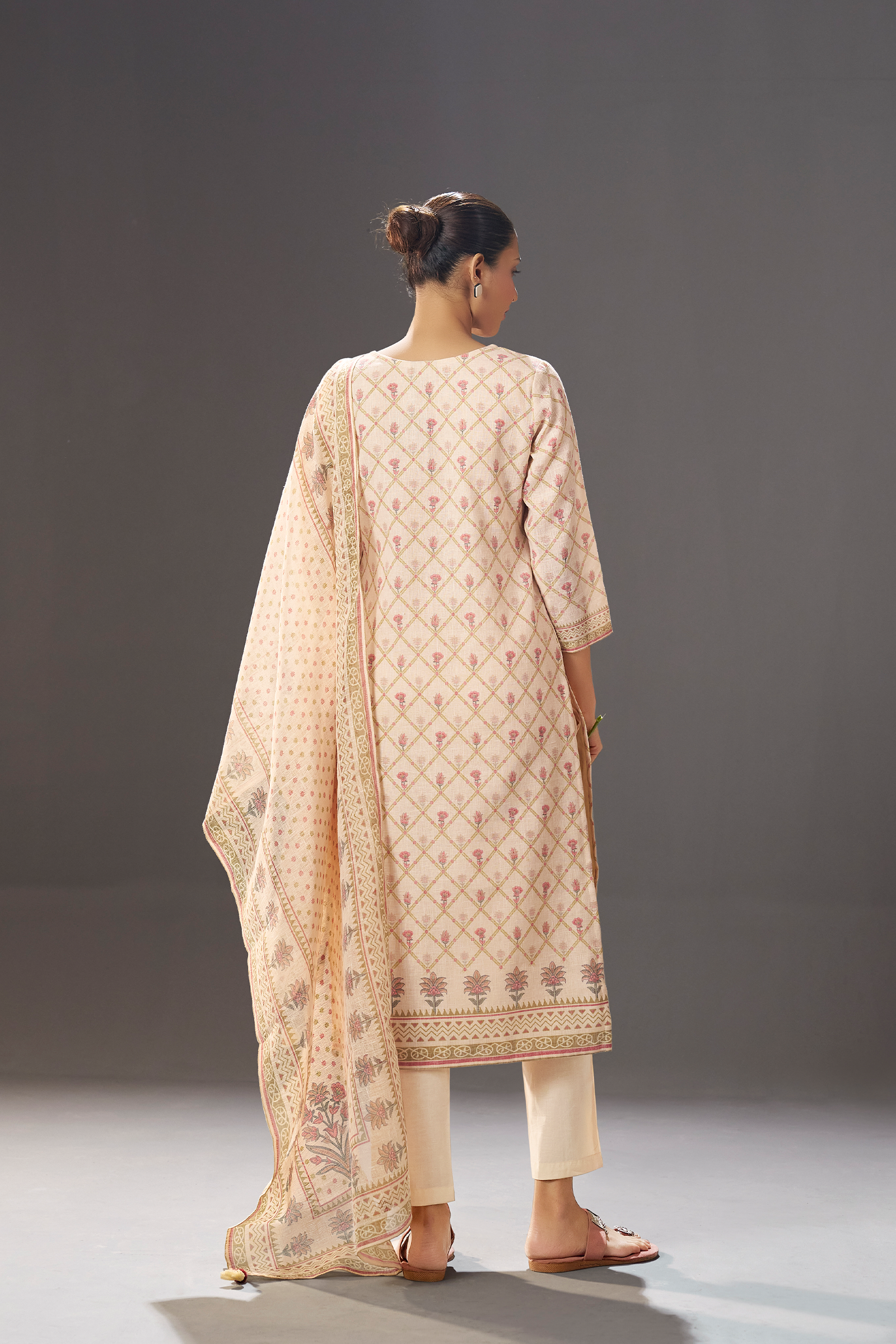 Blush Ivory Buti Linen Cotton Digital Printed Kurta Set