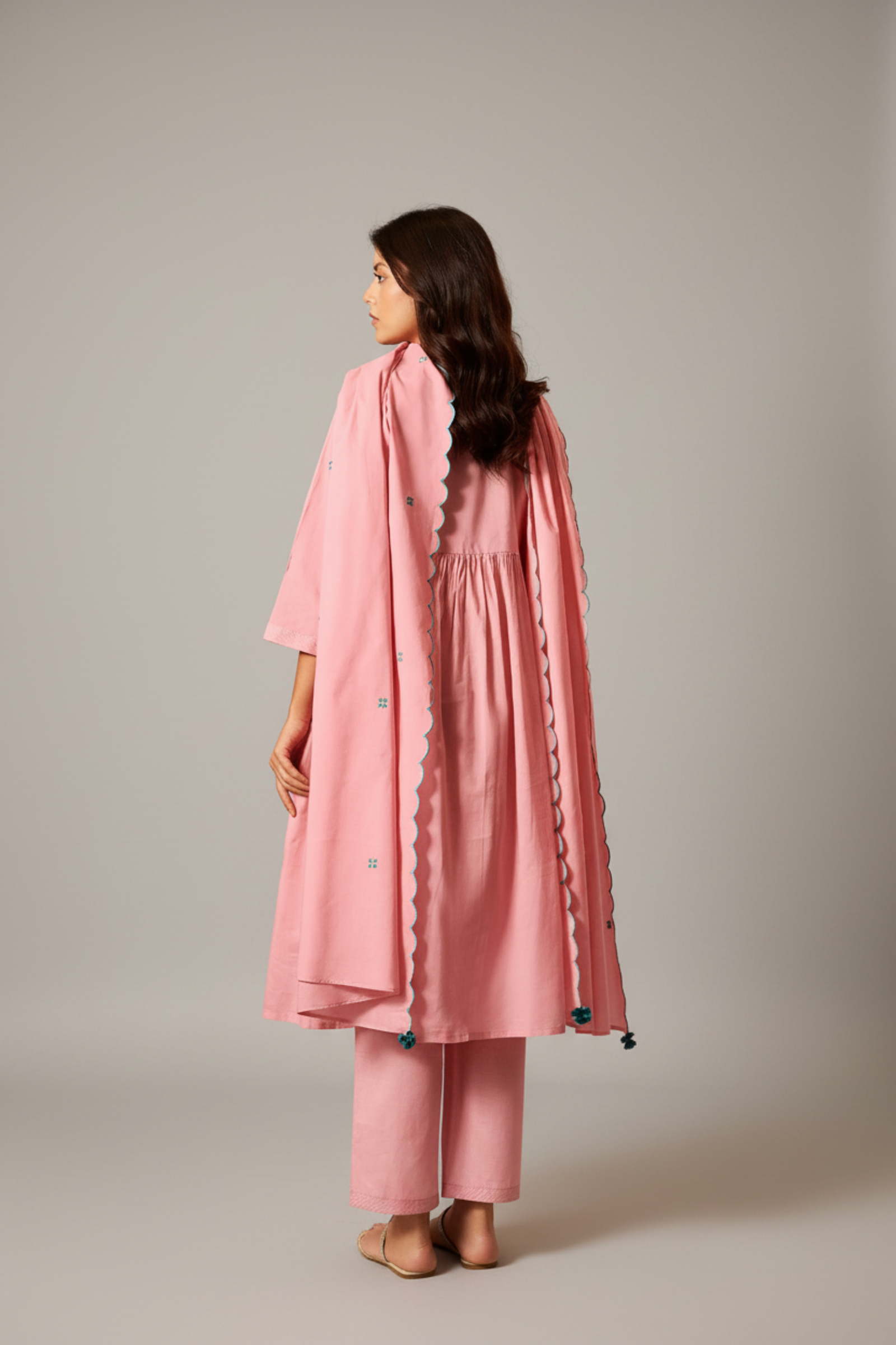 Gulabi Mist A-Line Cotton Embroidery Kurta Set