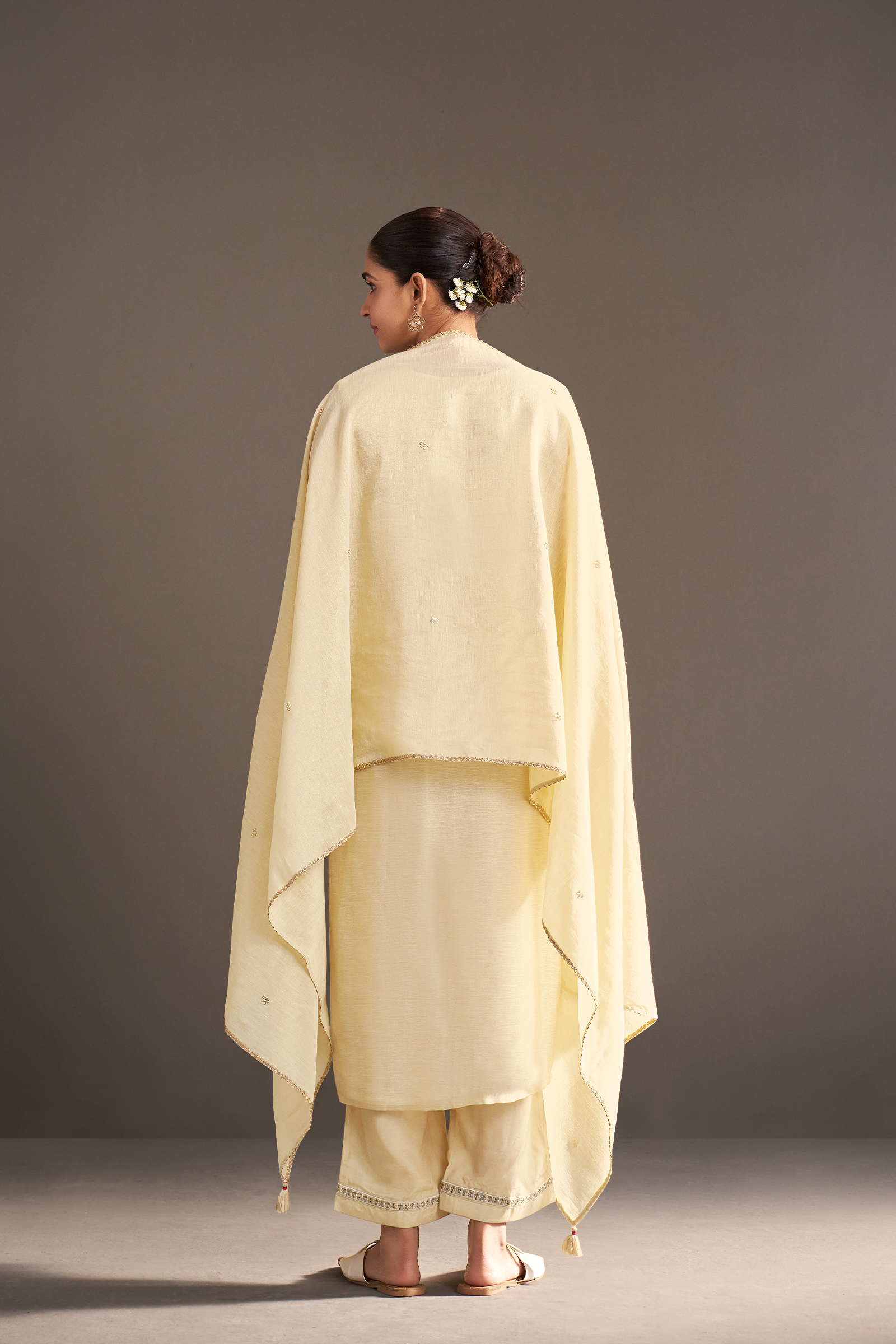 Pearl Sand Shimmer Linen Embroidered Kurta Set