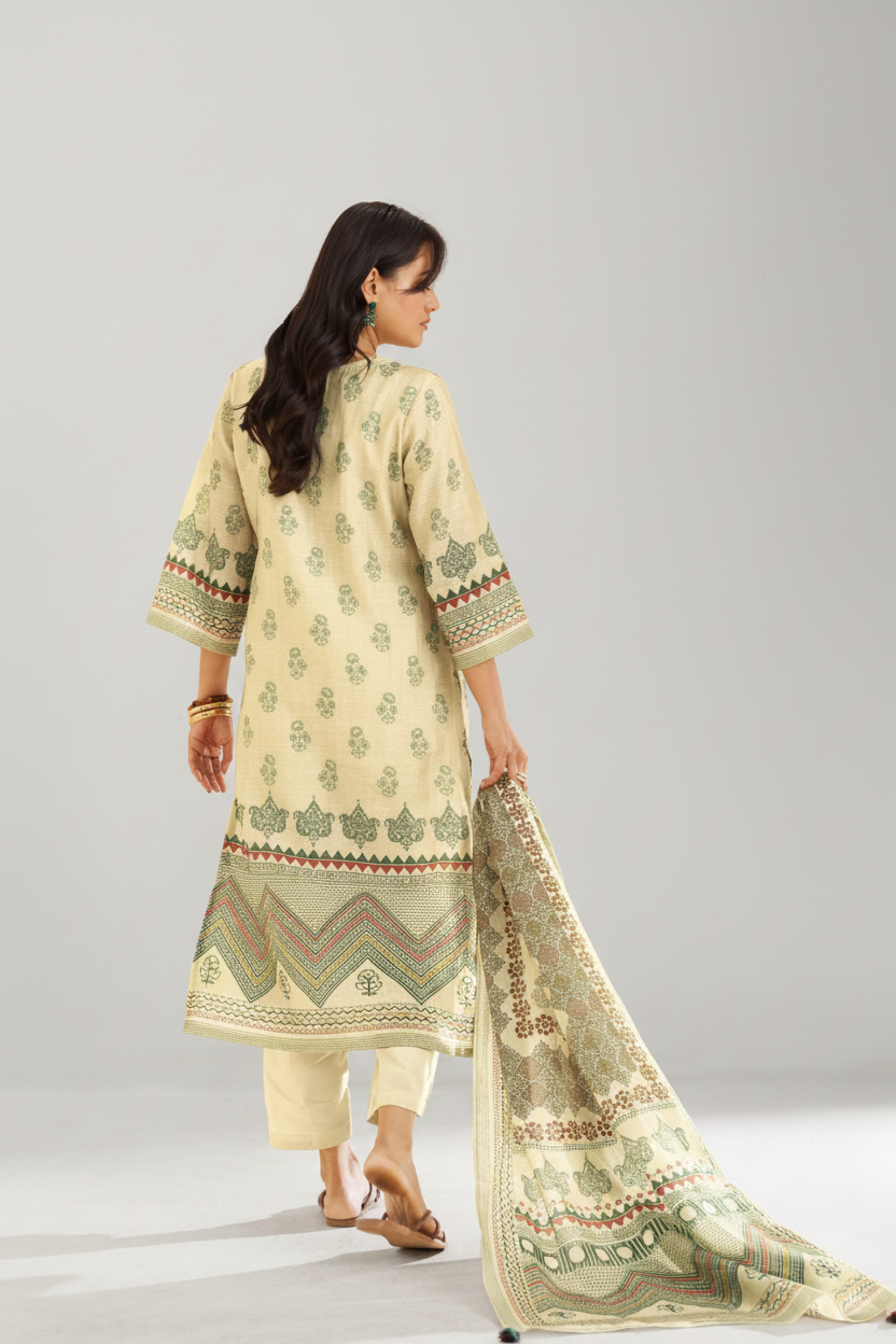 Pistachio Sage Shimmer linen Digital printed Kurta Set