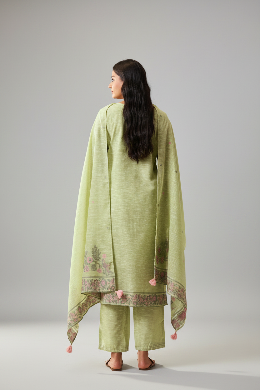 Sage Garden Linen Chanderi Jacquard Kurta Set