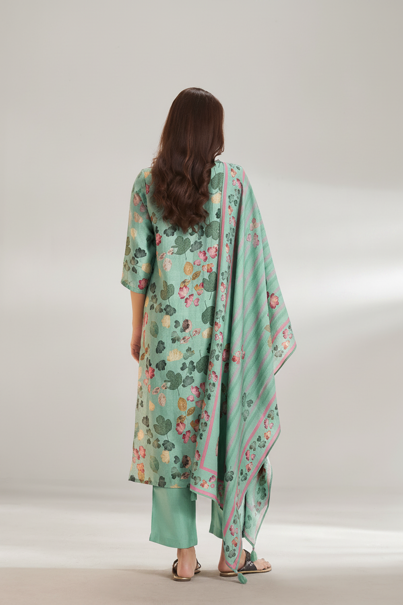 Soft Jade Digital Printed & Embroidered Viscose Kurta Set