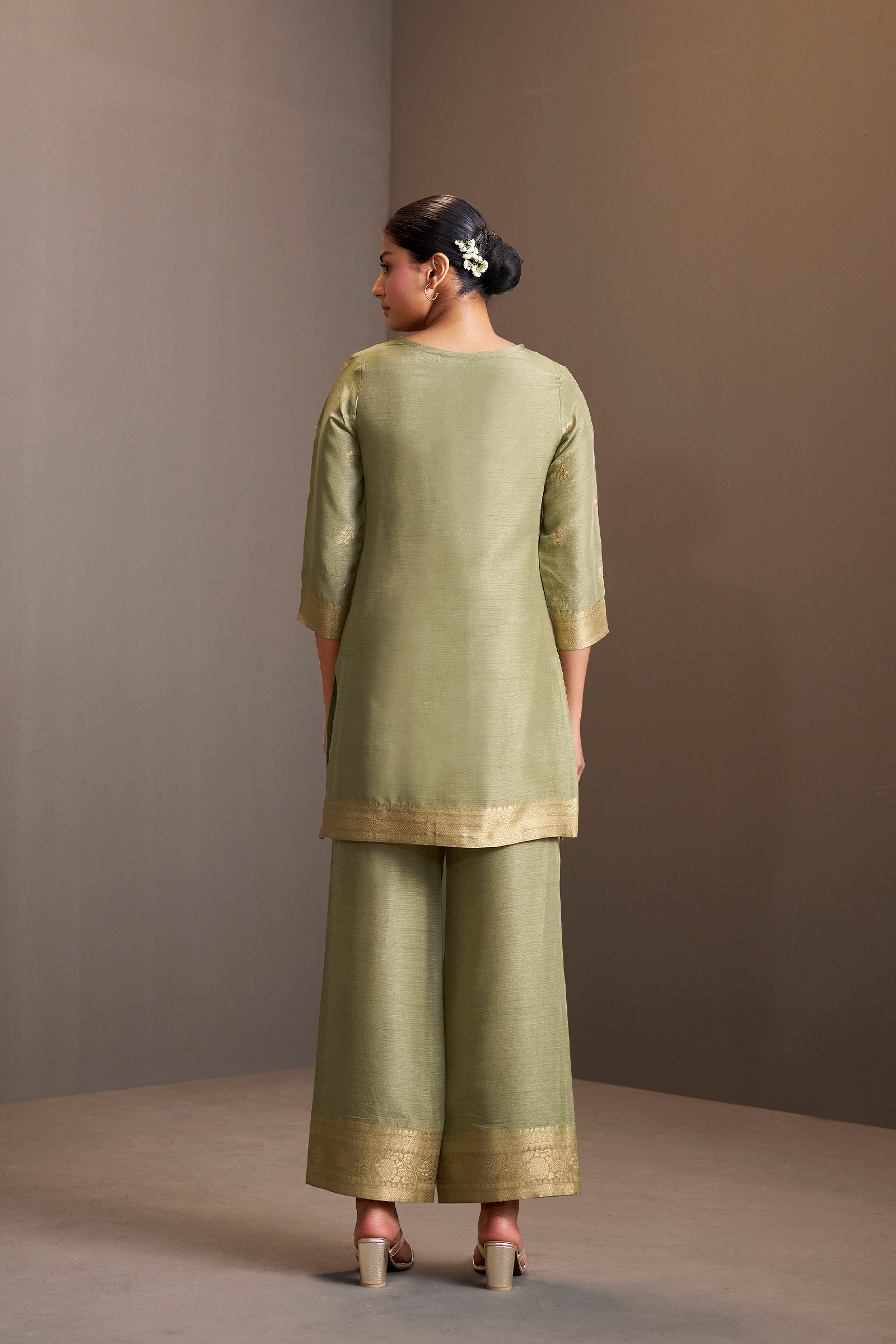 Sage Gold Linen Jacquard Co-Ord Set