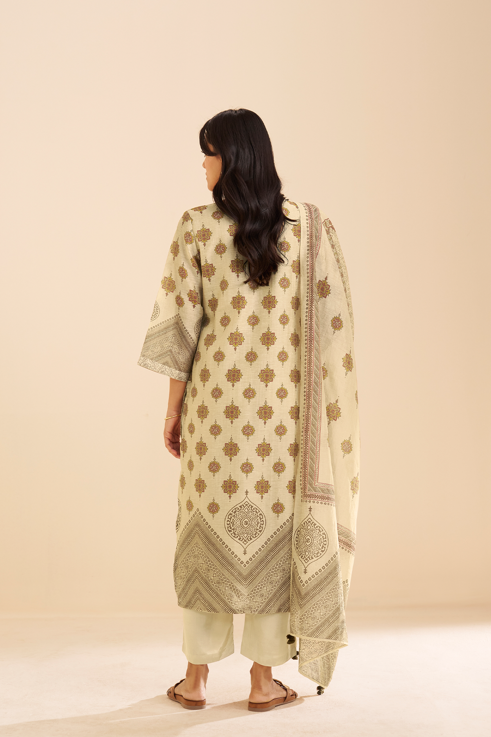 Mughal Parchment Shimmer linen Digital printed Kurta Set