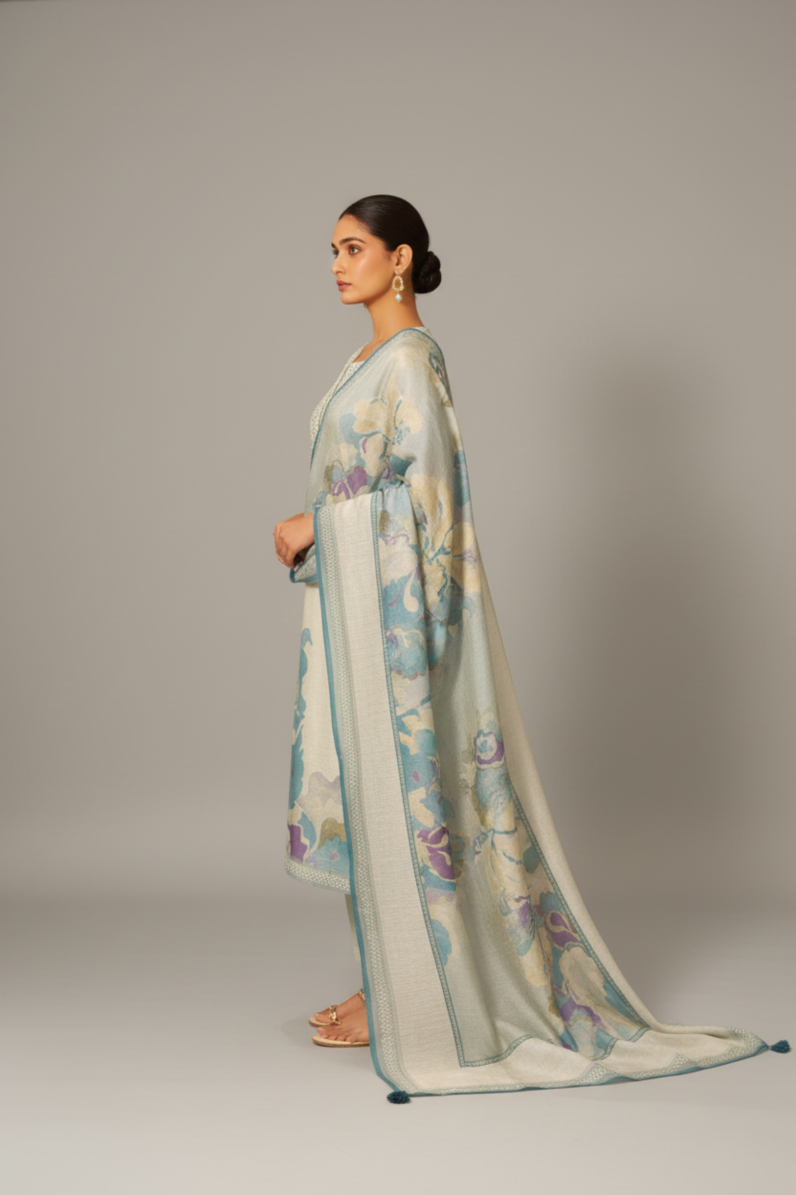 Powder Blue Mist Digital Printed Linen Kurta Set