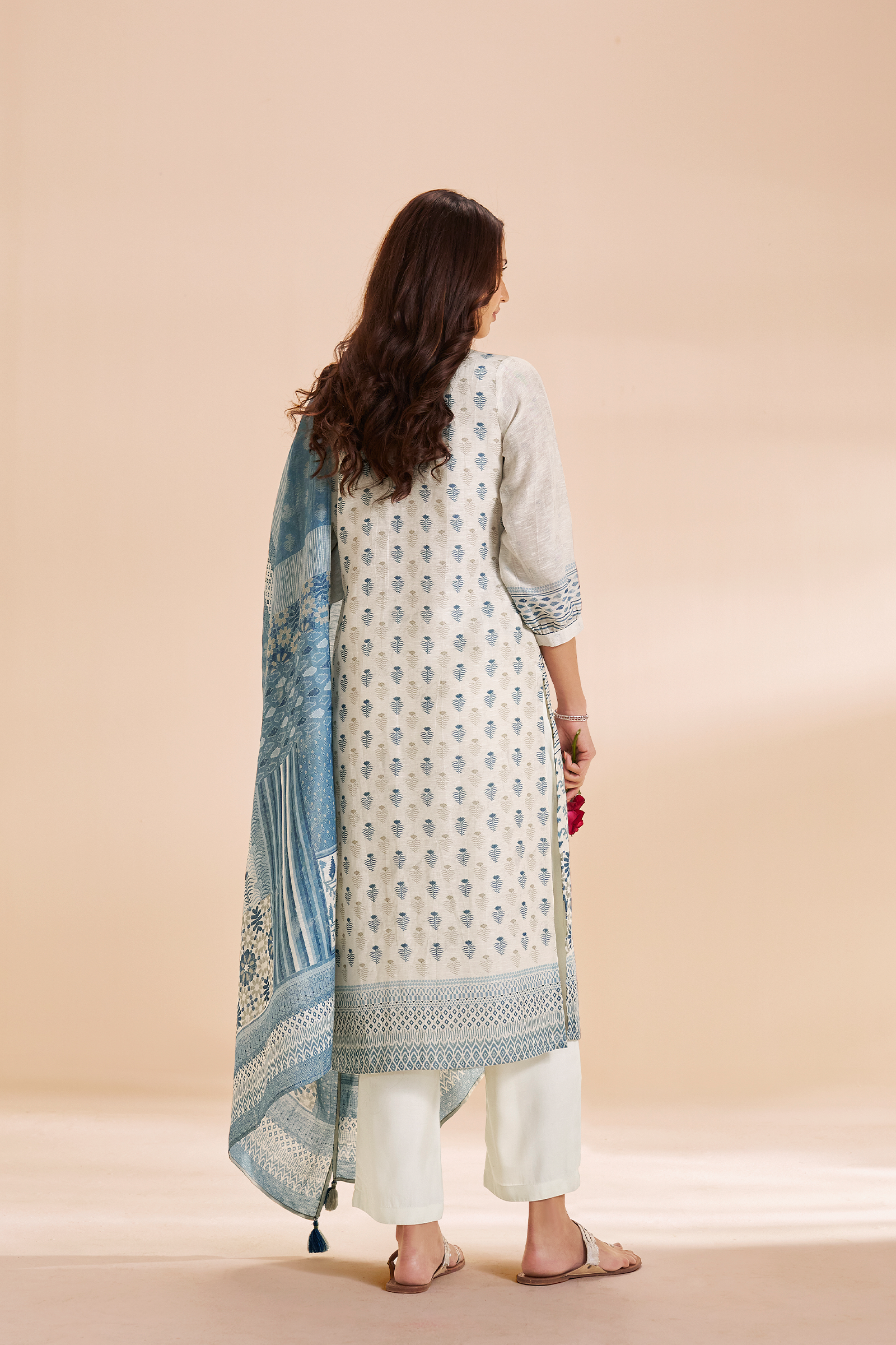 Moonstone white aqua Mosaic Pure Chanderi Digital Printed Kurta Set