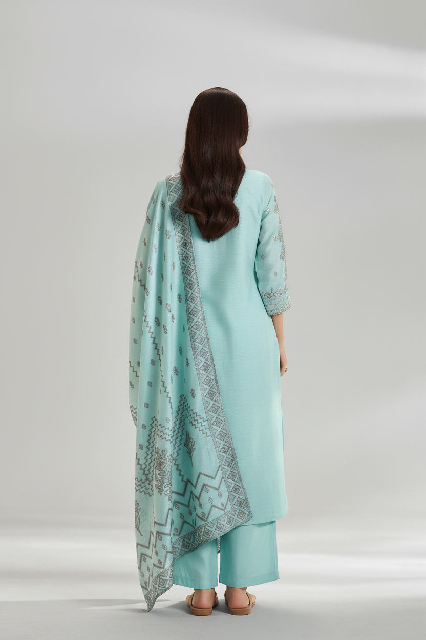 Powder Aqua Botanica Linen Jacquard Kurta set