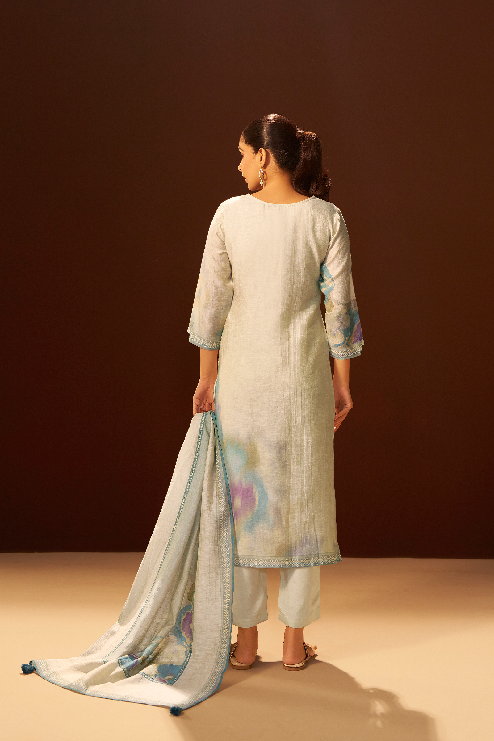 Powder Blue Mist Digital Printed Linen Kurta Set