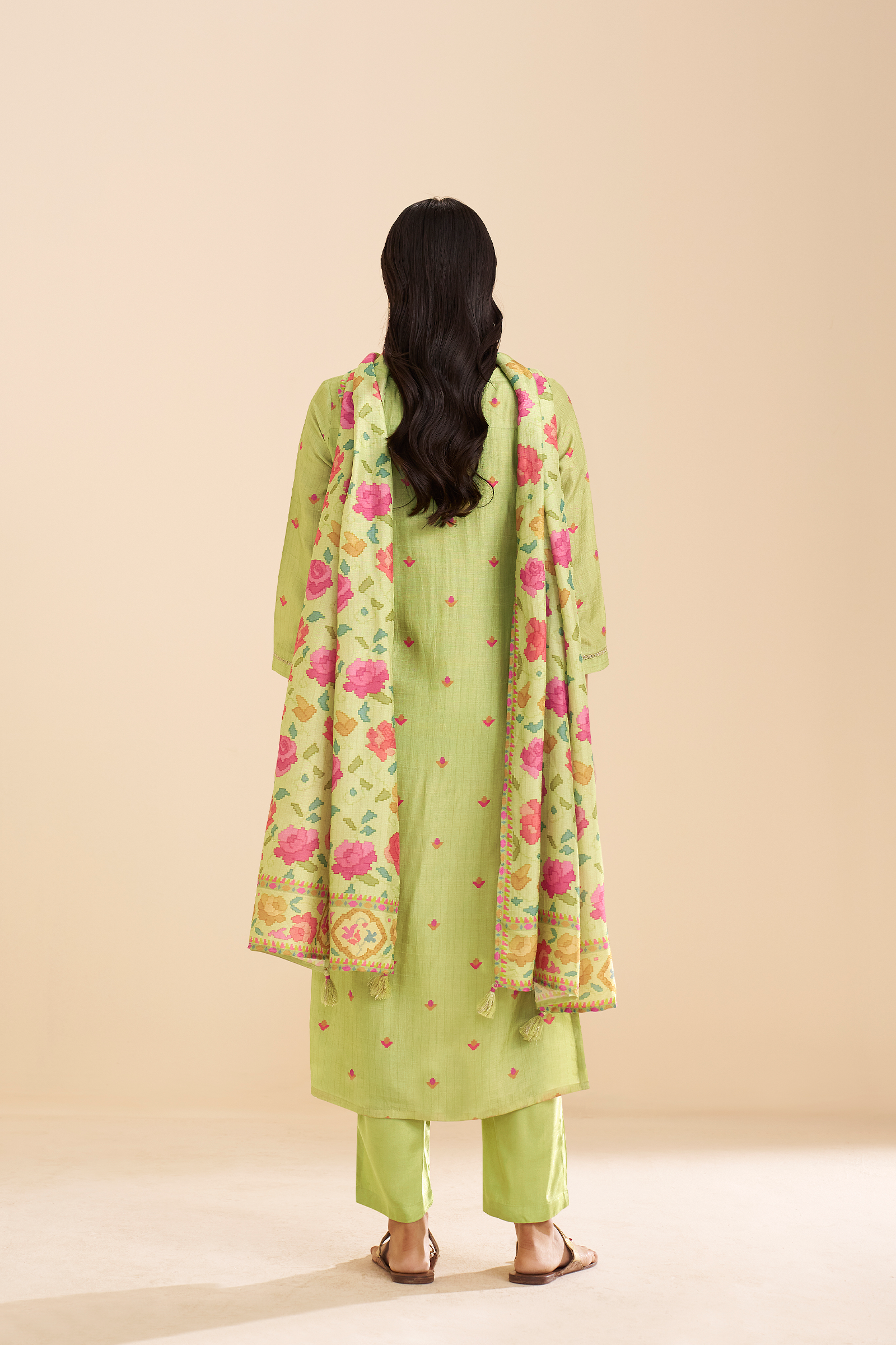 Pistachio Bloom Printed Viscose Jacquard Kurta Set