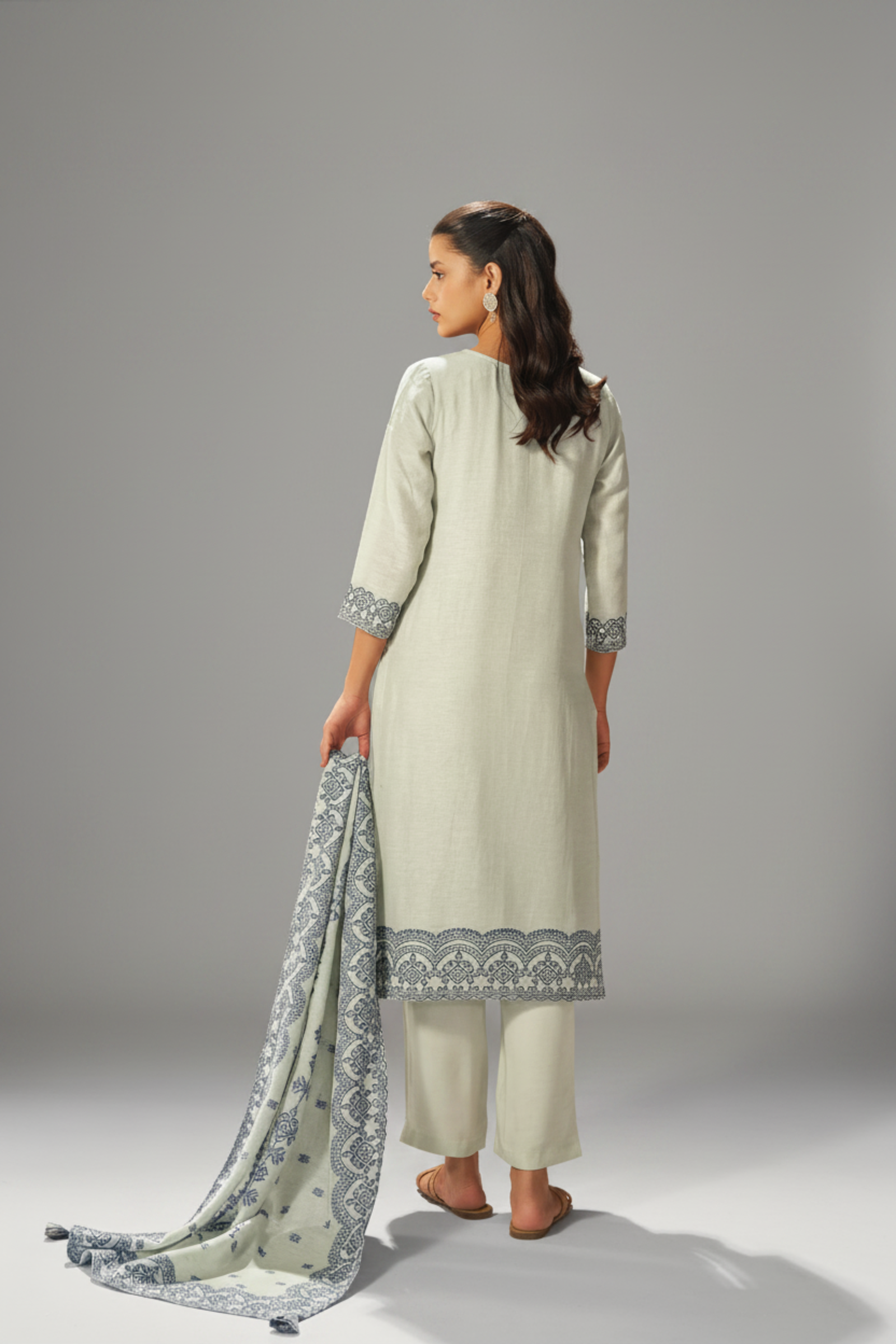 Moonstone Ivory Linen Jacquard Kurta Set