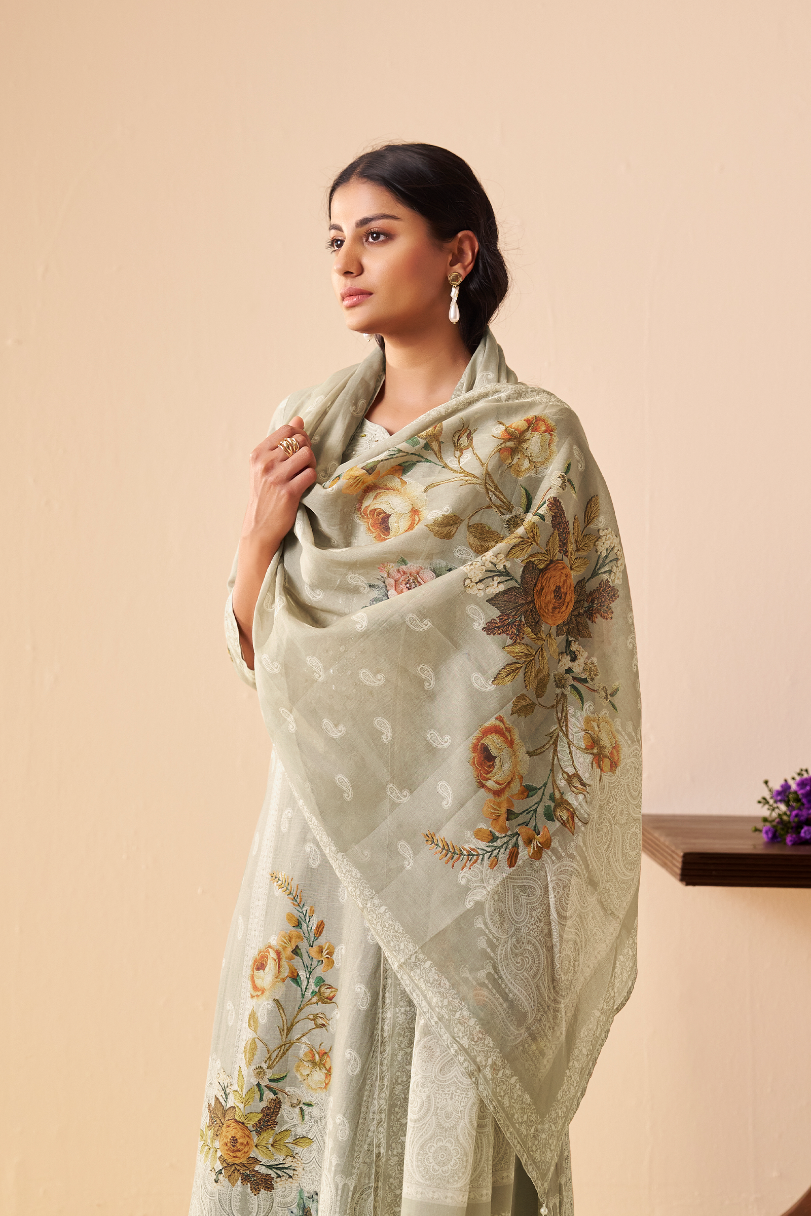 Sage Dune Cotton Linen Digital Printed Kurta Set
