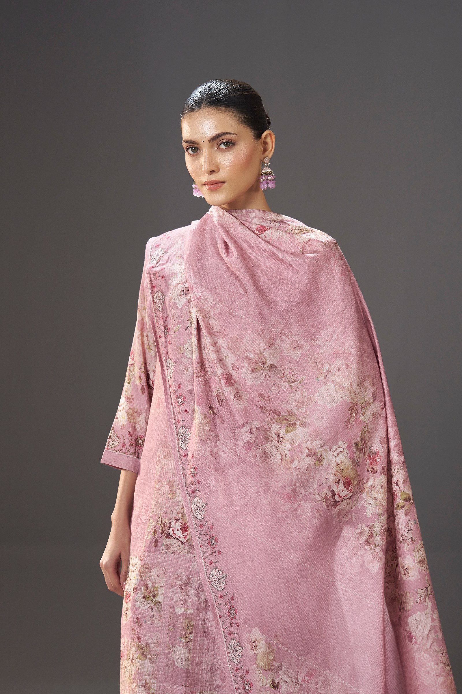 Dusty Rose Digital Printed Viscose Kurta Set