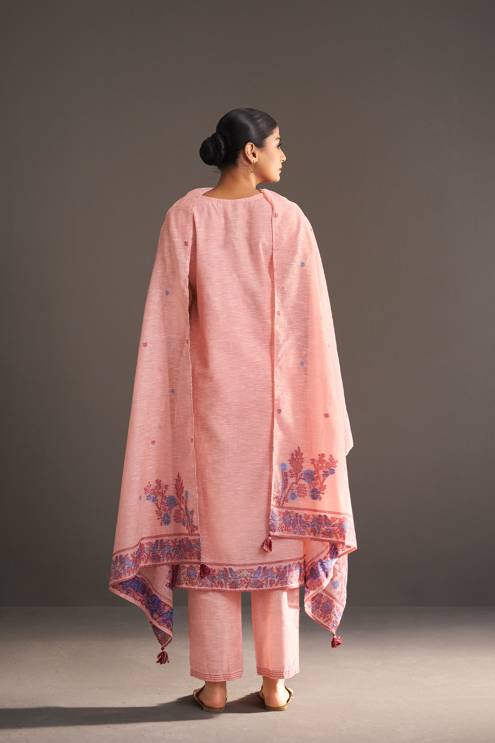 Blush Berry Linen Chanderi Jacquard Kurta Set
