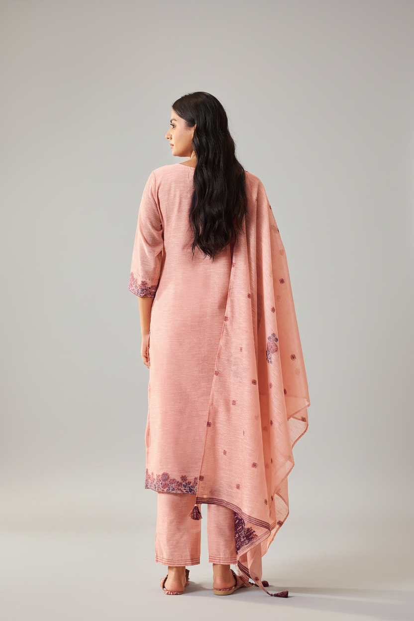 Truffle Pink Linen Chanderi Jacquard Kurta Set
