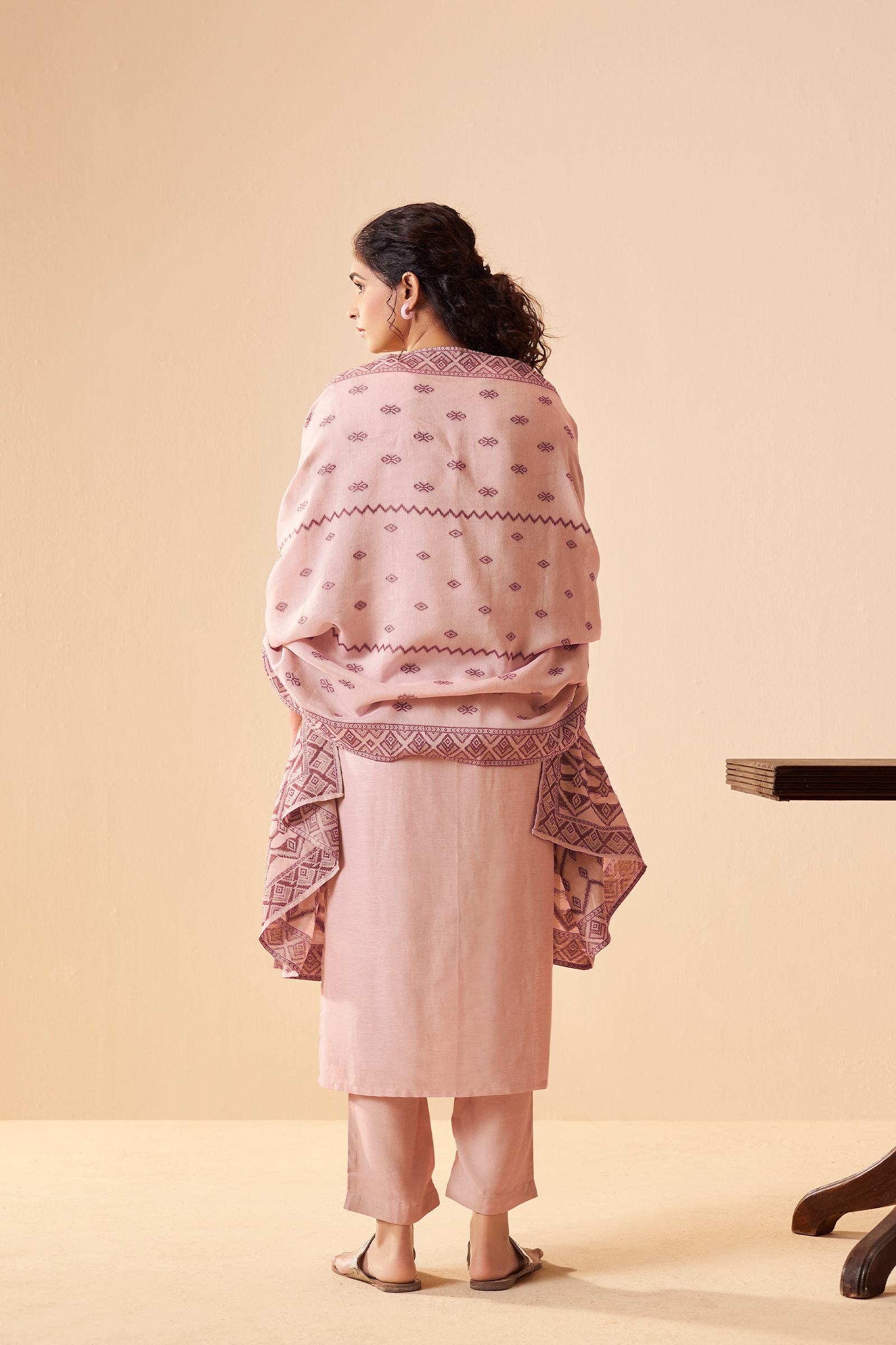 Rose Mist Linen Jacquard Kurta set