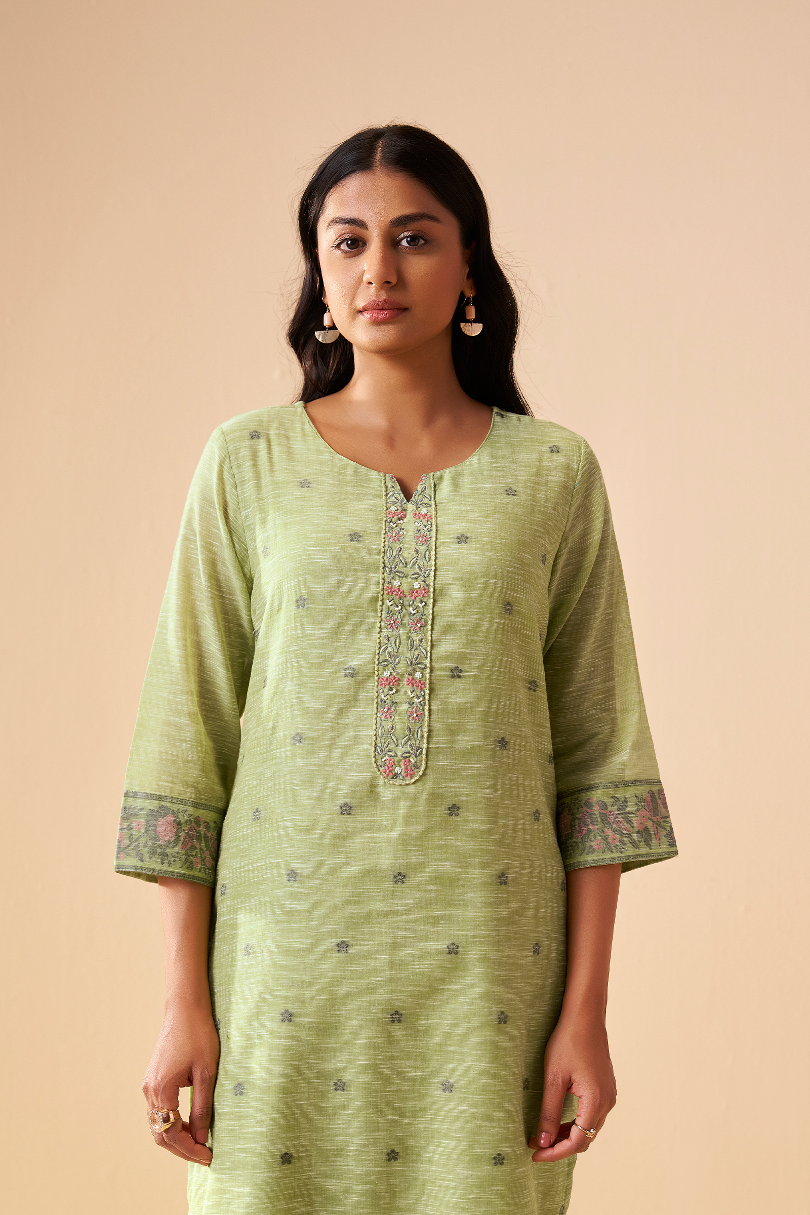 Sage Garden Linen Chanderi Jacquard Kurta Set