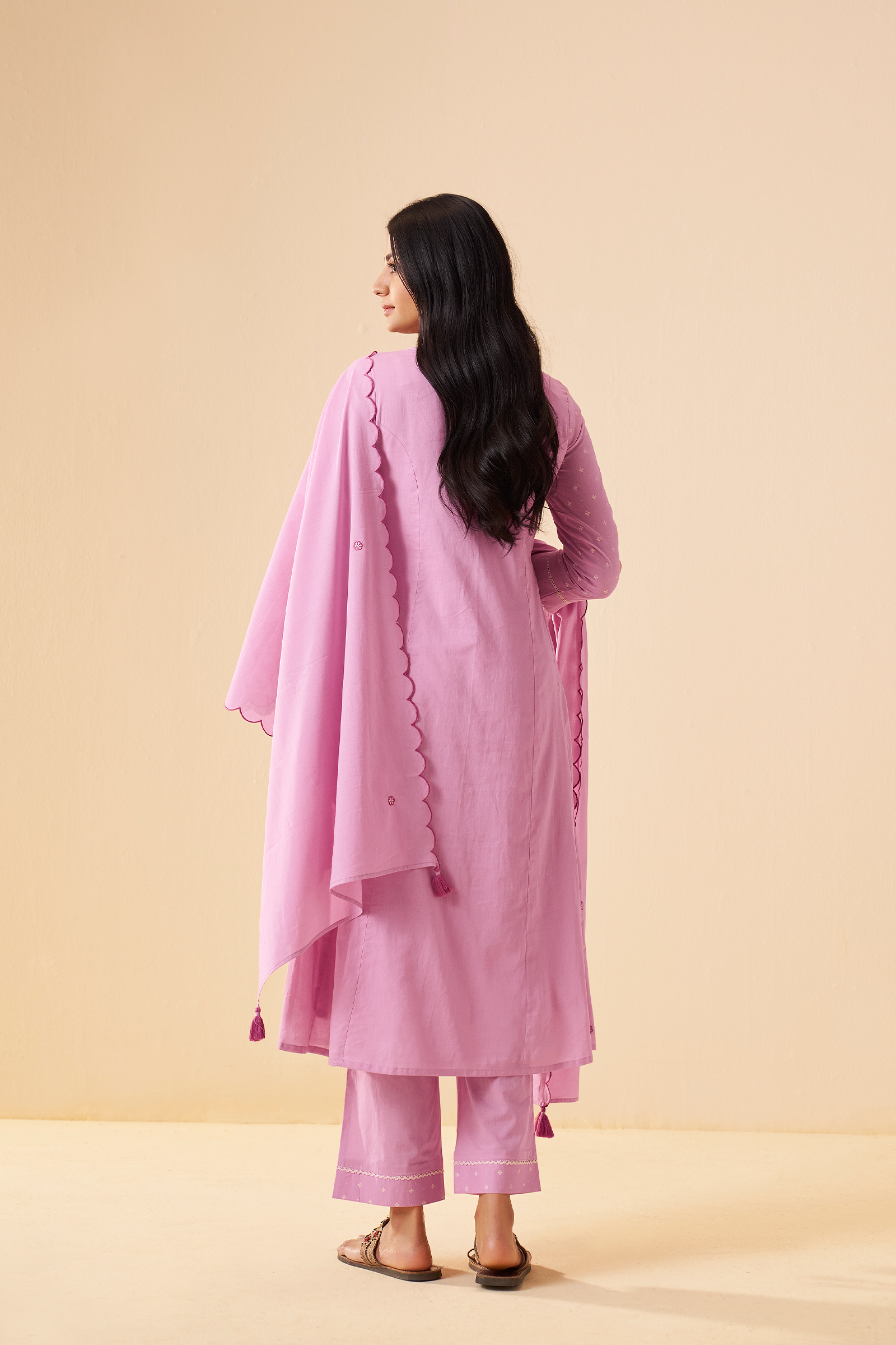 Lilac Blush Table Print Embroidered Kurta Set