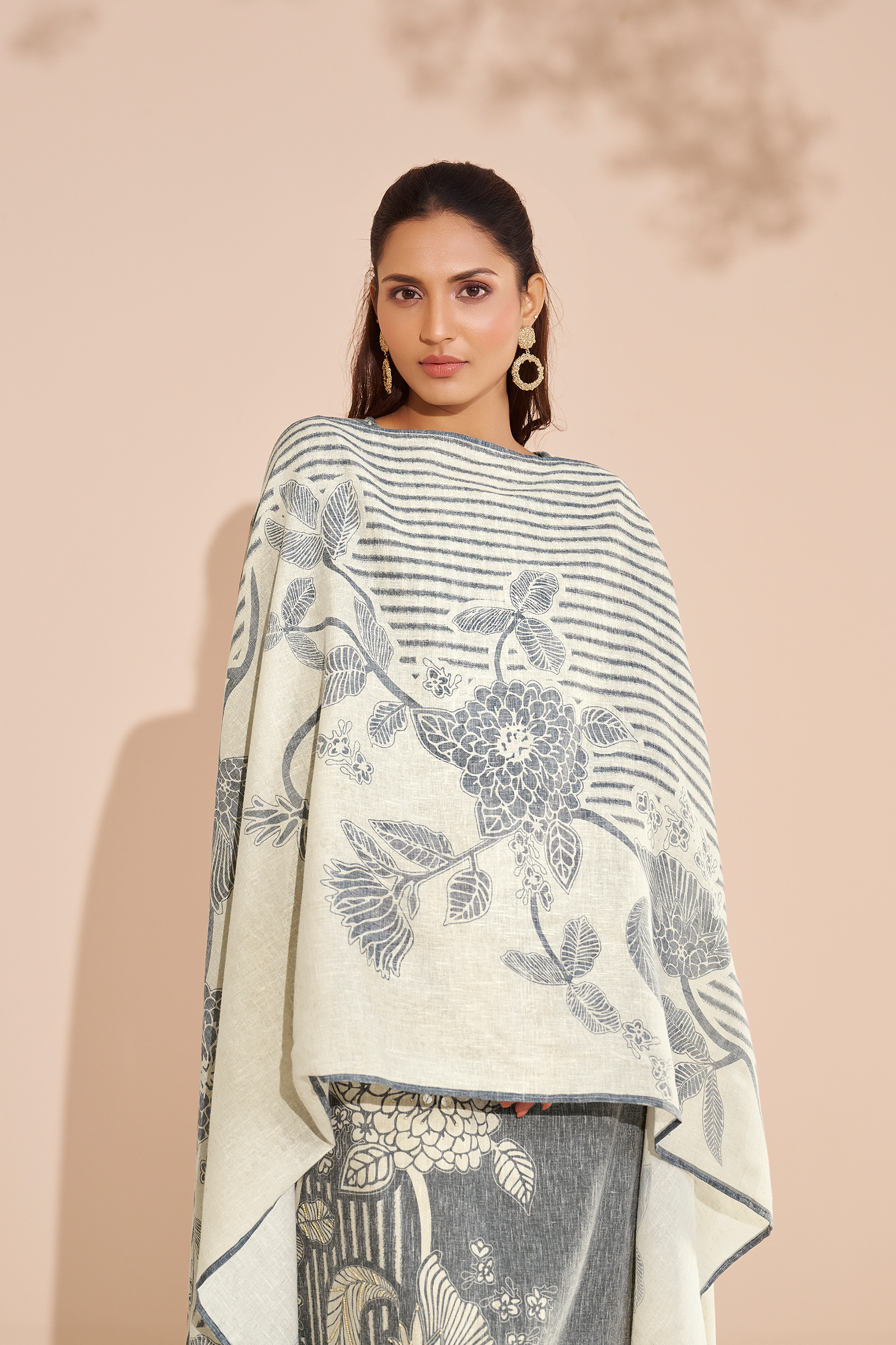 Ash Grey Cotton Linen Digital Printed Kurta Set