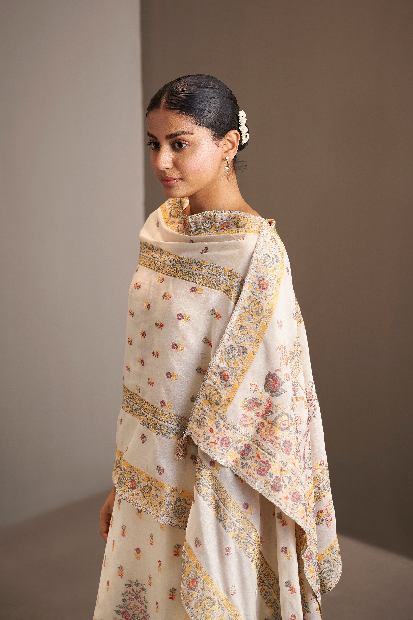 Cream Gold Chanderi Multi-Meena Jacquard Kurta Set