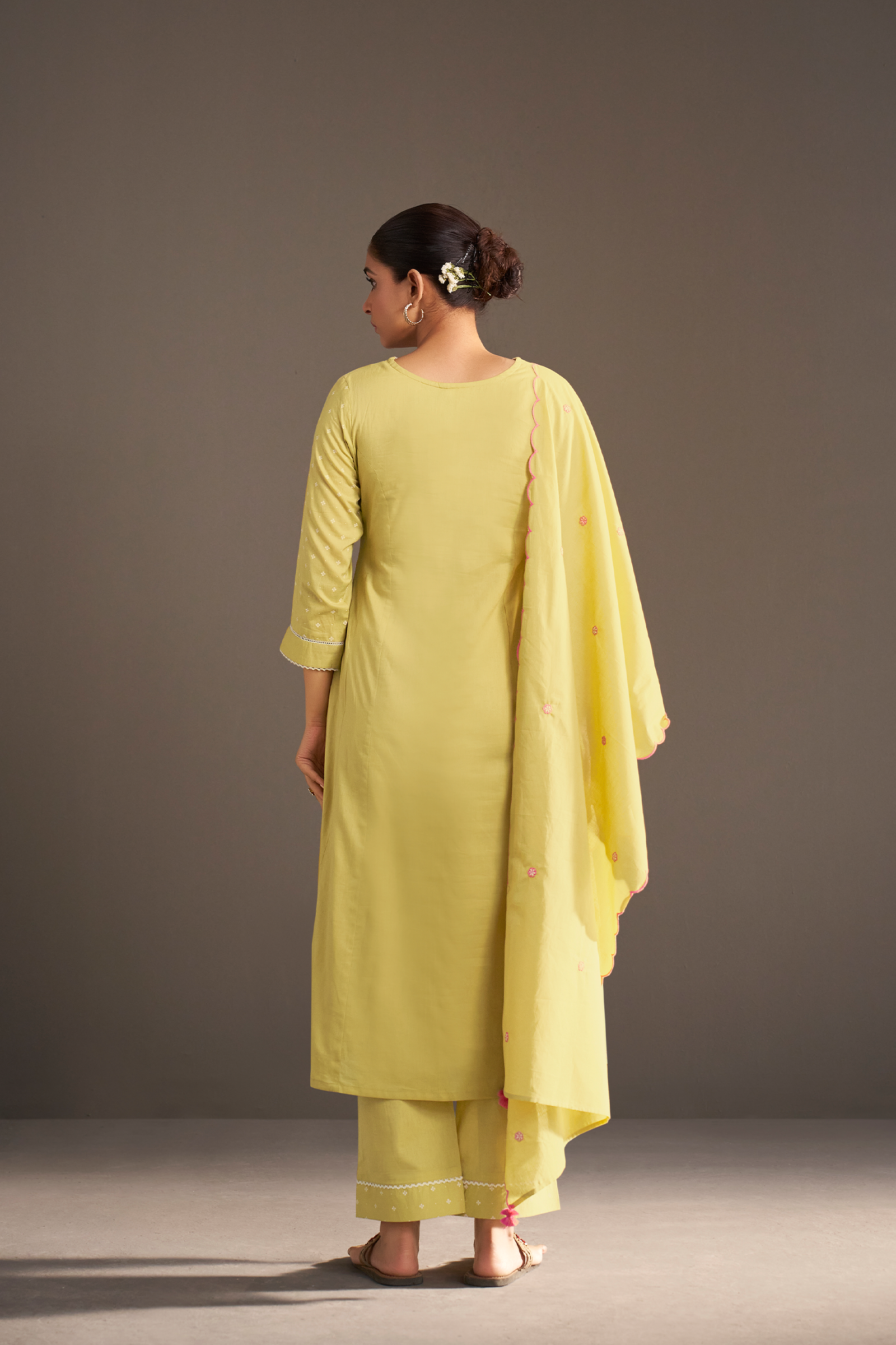 Lime Sorbet Table Print Embroidered Kurta Set